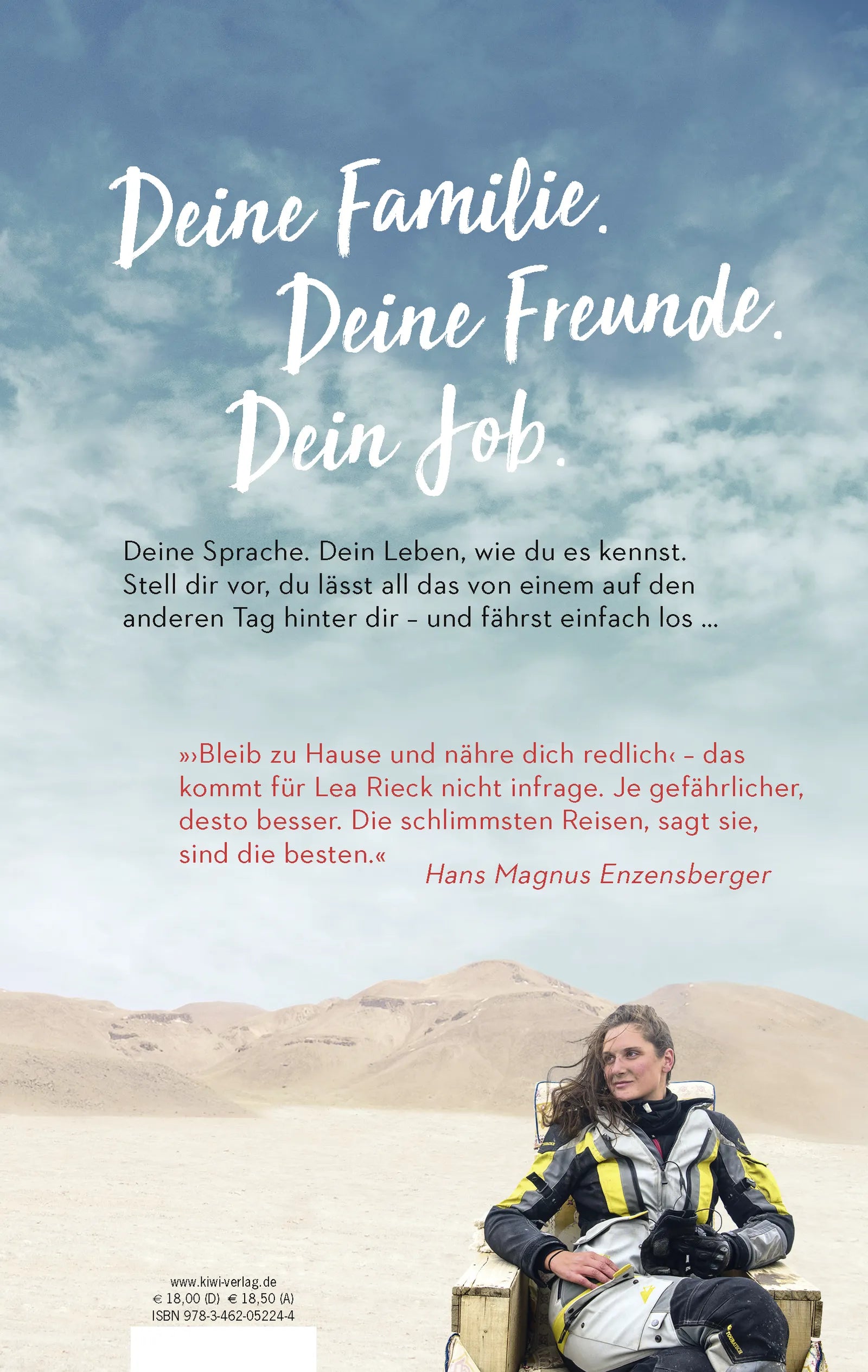 Buchrückseite von 'Sag dem Abenteuer, ich komme' mit Klappentext - Paperback