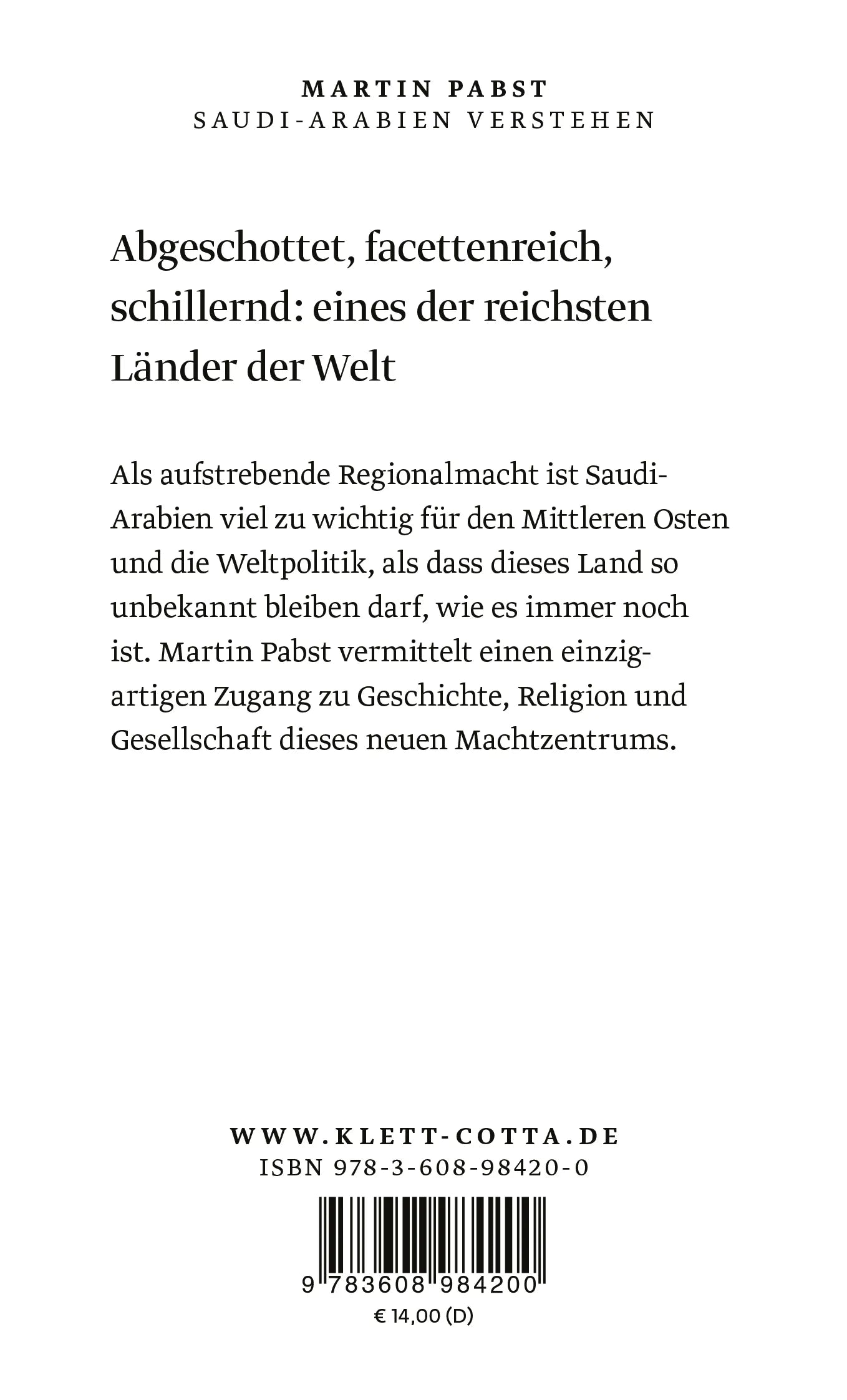 Buchrückseite von 'Saudi-Arabien verstehen' mit Klappentext - Taschenbuch