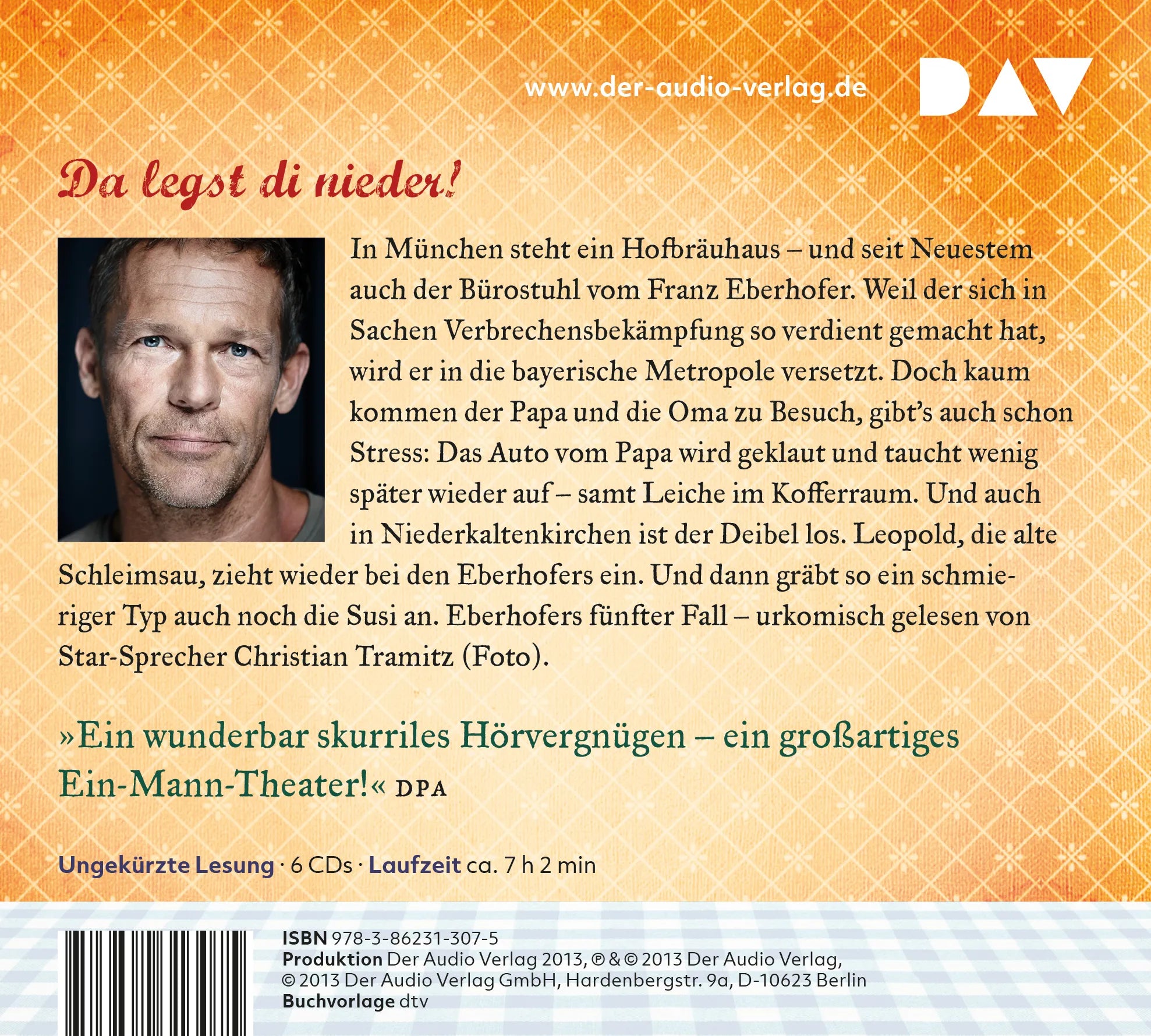 Buchrückseite von 'Sauerkrautkoma' mit Klappentext - Hörbuch (CD)