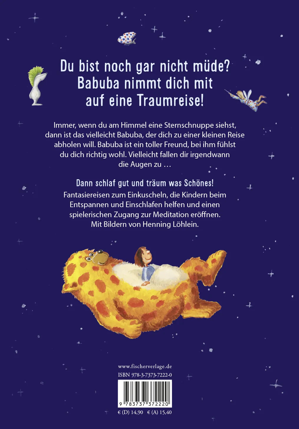 Buchrückseite von 'Schlaf gut mit Babuba. Gute-Nacht-Geschichten zum Entspannen' mit Klappentext - Gebundene Ausgabe