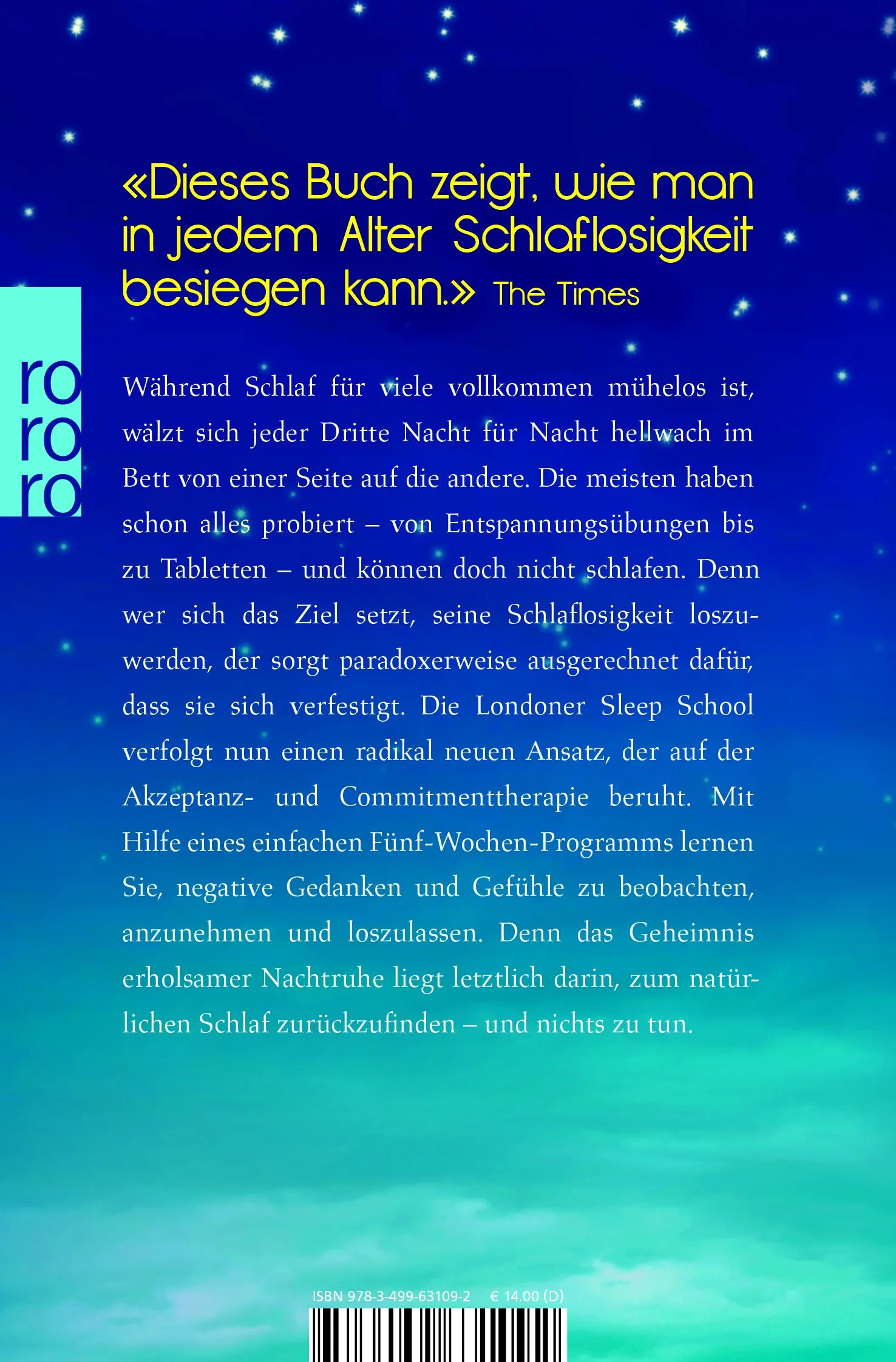 Buchrückseite von 'Schlaf gut!' mit Klappentext - Taschenbuch