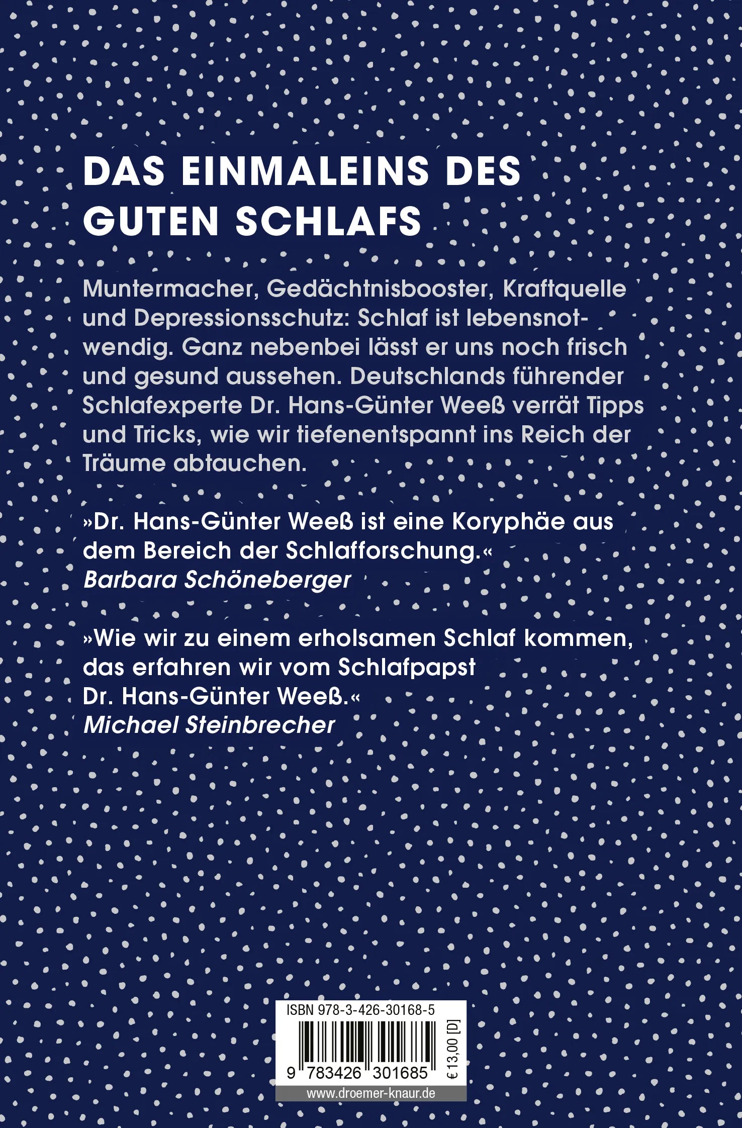 Buchrückseite von 'Schlaf wirkt Wunder' mit Klappentext - Taschenbuch