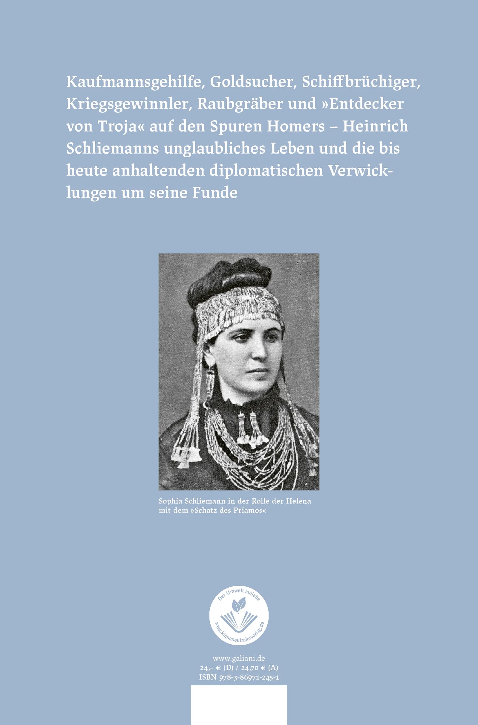 Buchrückseite von 'Schliemann und das Gold von Troja' mit Klappentext - Gebundene Ausgabe