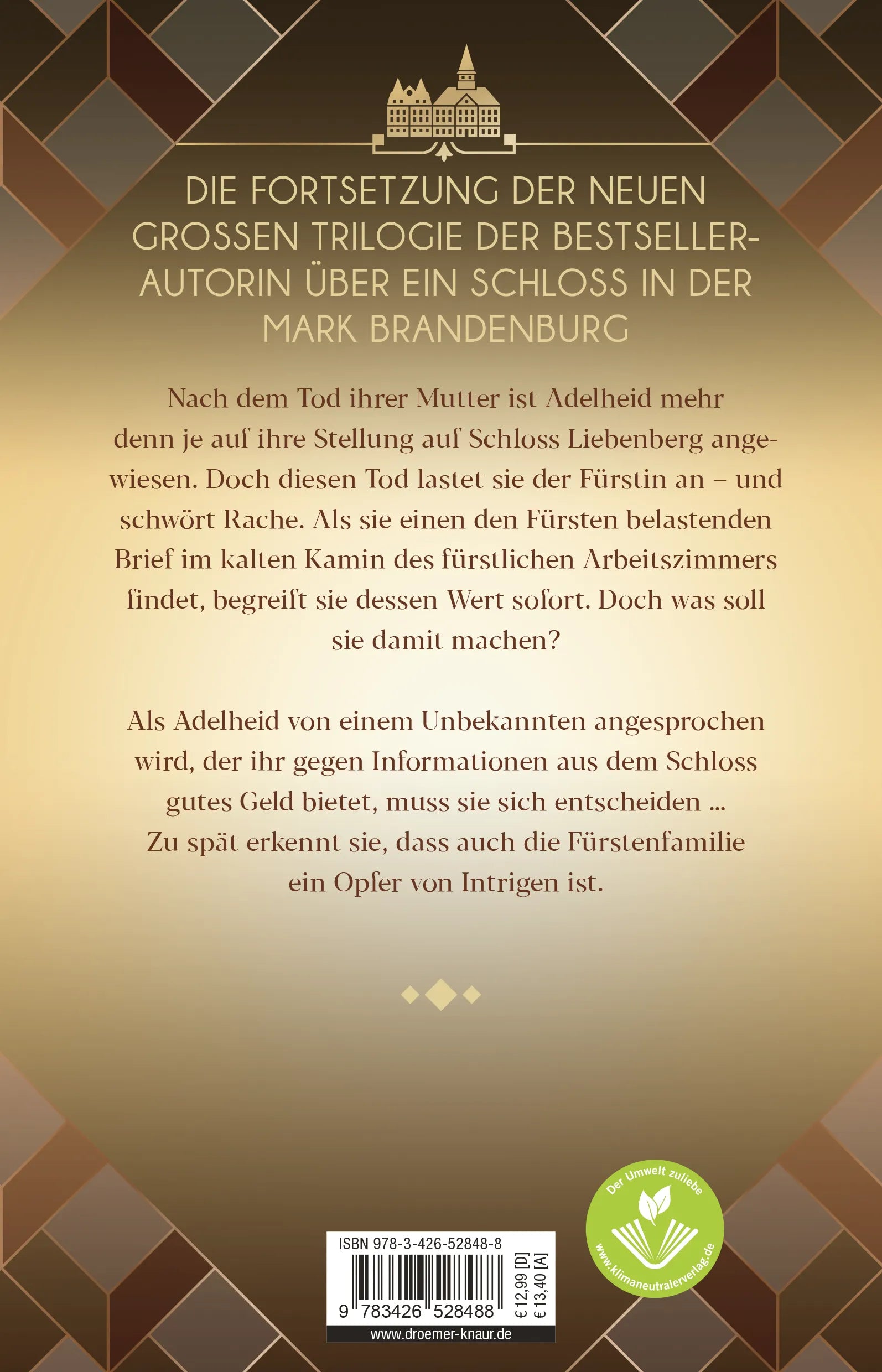 Buchrückseite von 'Schloss Liebenberg. Hinter dem falschen Glanz' mit Klappentext - Paperback
