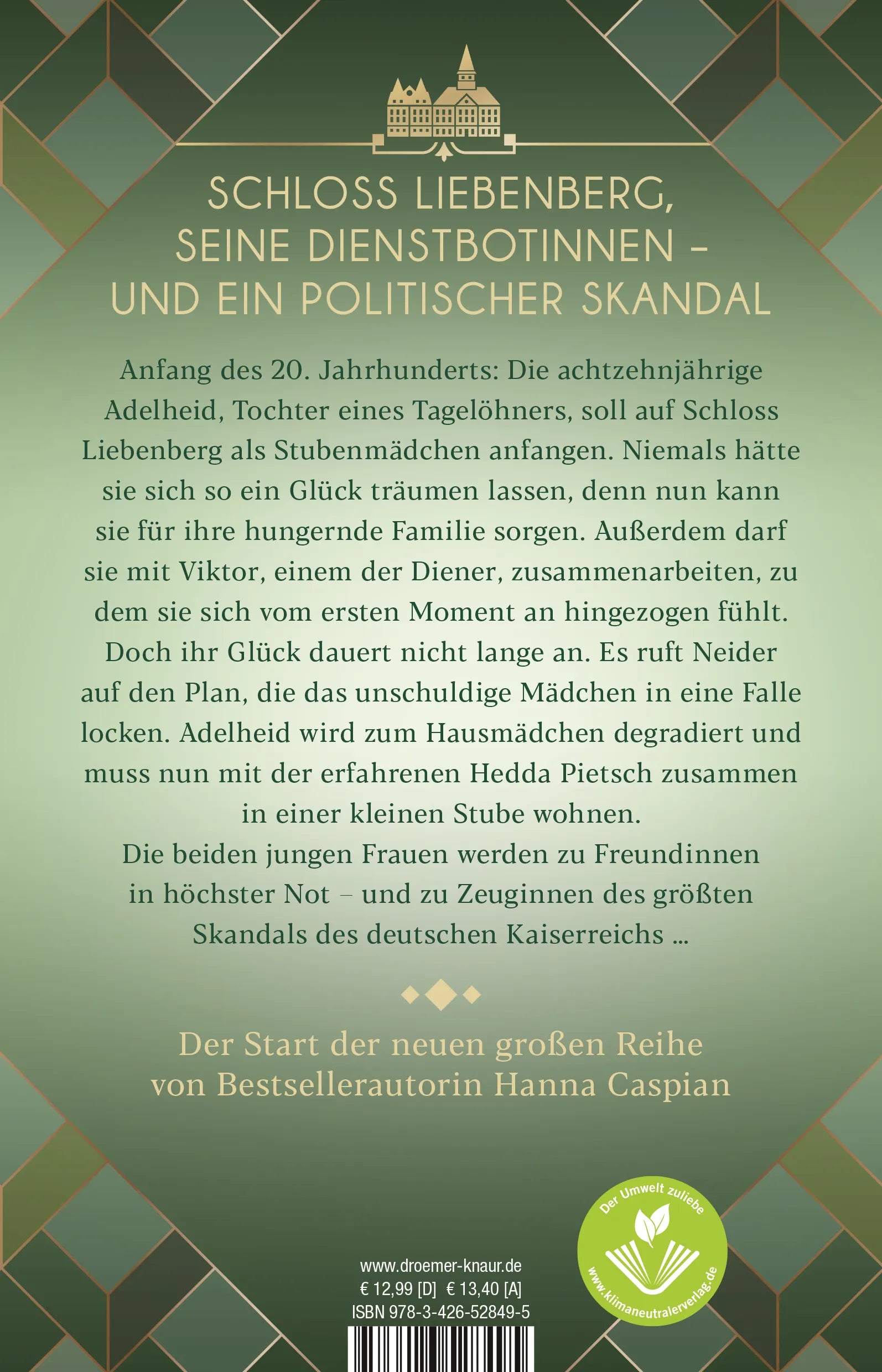 Buchrückseite von 'Schloss Liebenberg. Hinter dem hellen Schein' mit Klappentext - Paperback