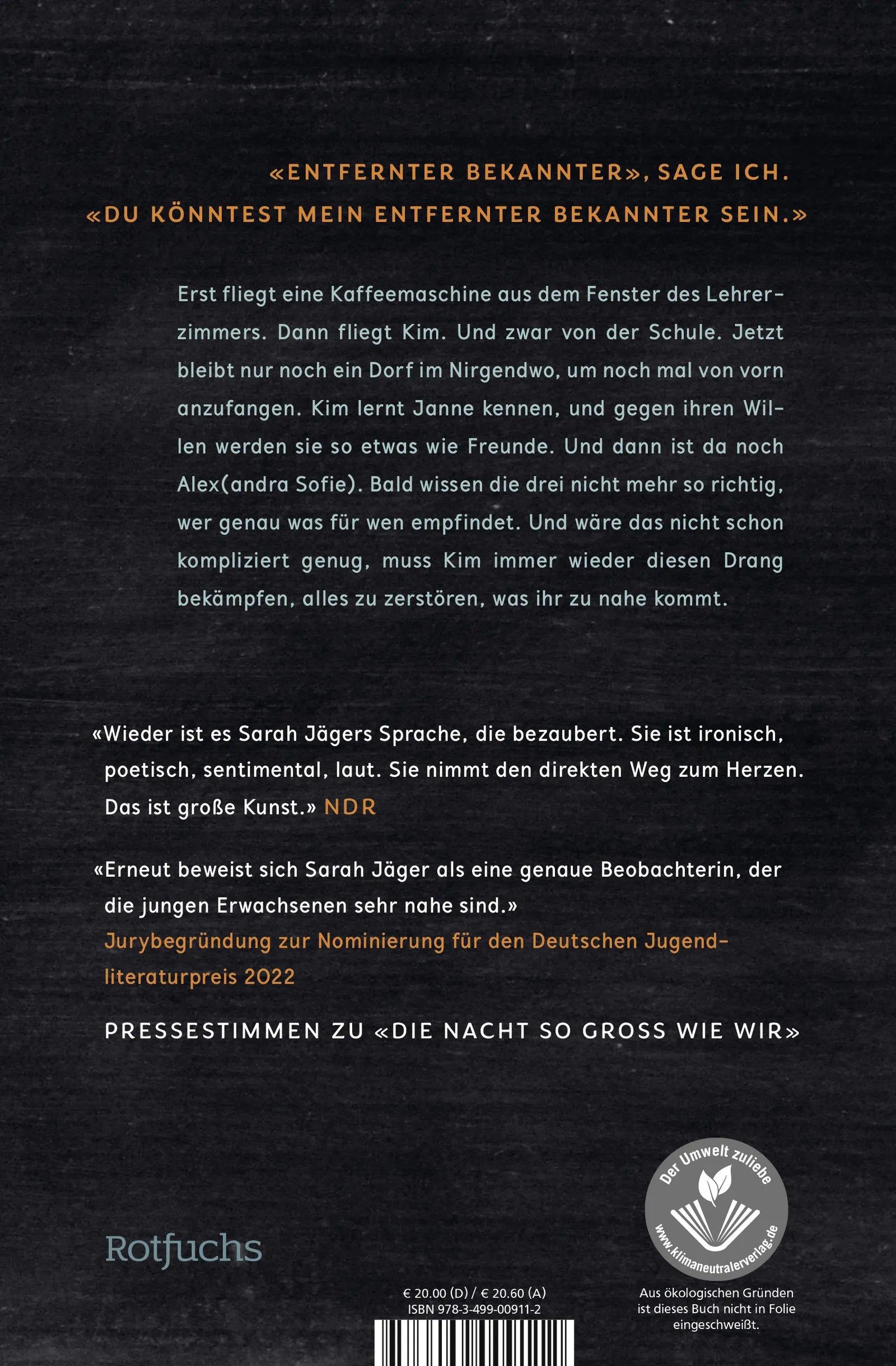 Buchrückseite von 'Schnabeltier Deluxe' mit Klappentext - Gebundene Ausgabe