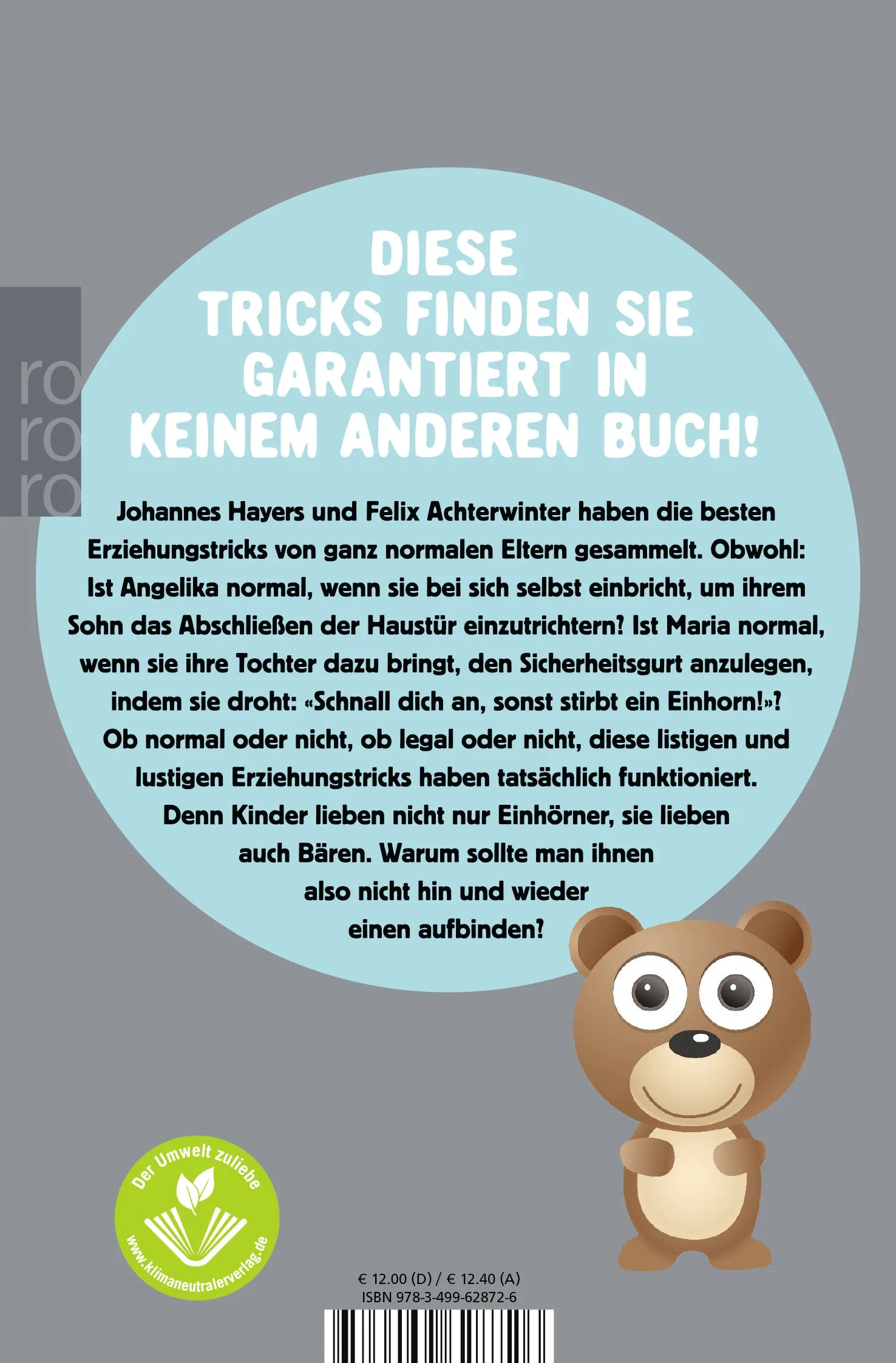 Buchrückseite von 'Schnall dich an, sonst stirbt ein Einhorn!' mit Klappentext - Taschenbuch