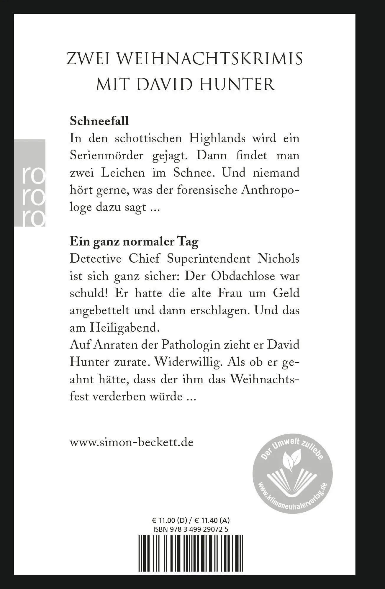 Buchrückseite von 'Schneefall & Ein ganz normaler Tag' mit Klappentext - Gebundene Ausgabe