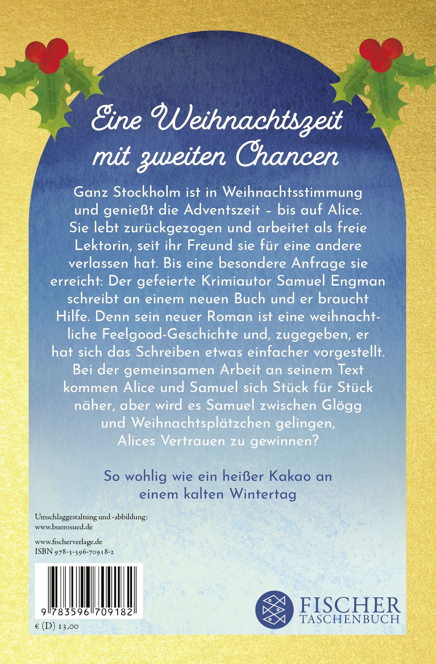Buchrückseite von 'Schneezauber über Stockholm' mit Klappentext - Taschenbuch