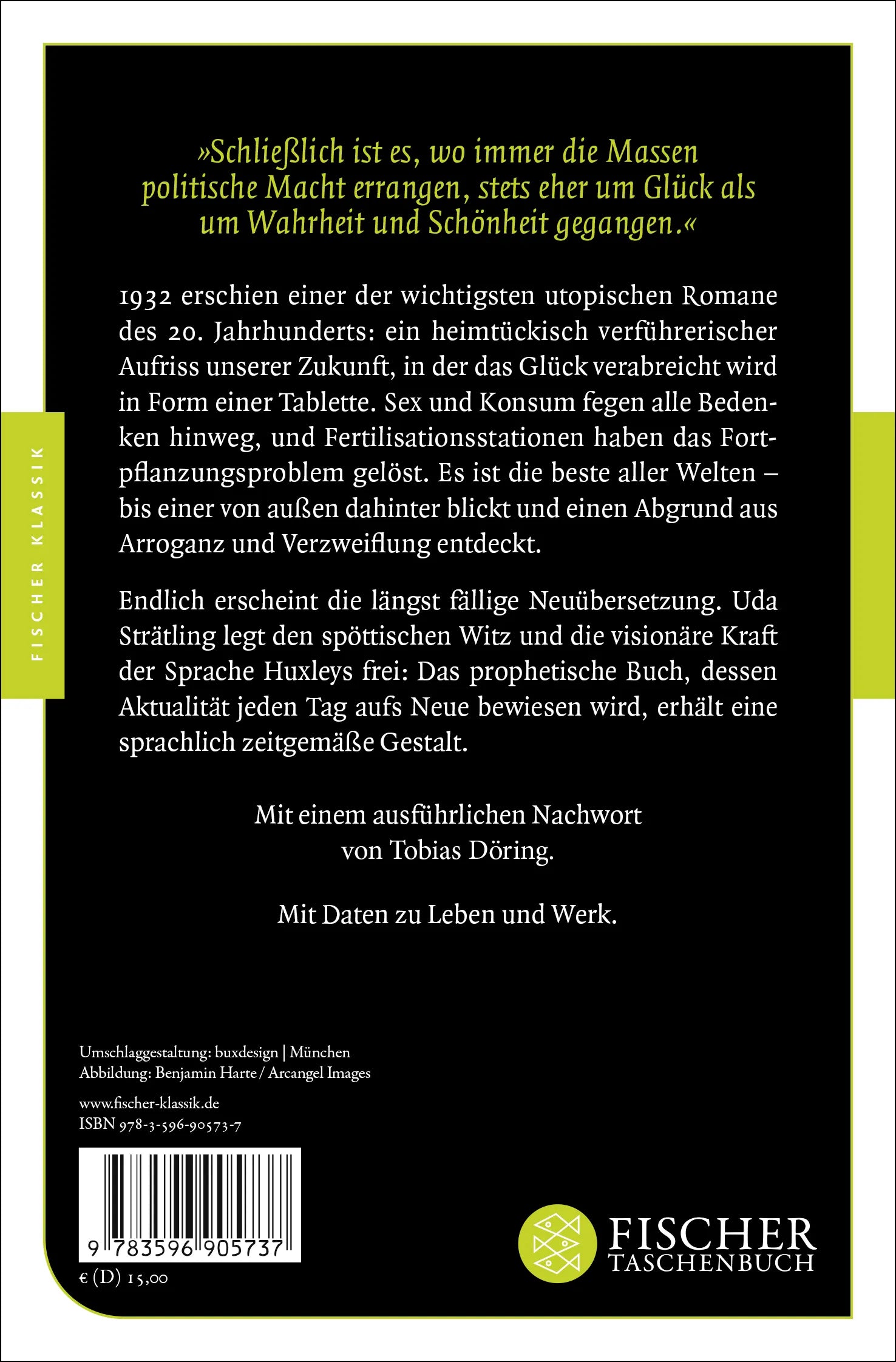 Buchrückseite von 'Schöne Neue Welt' mit Klappentext - Taschenbuch