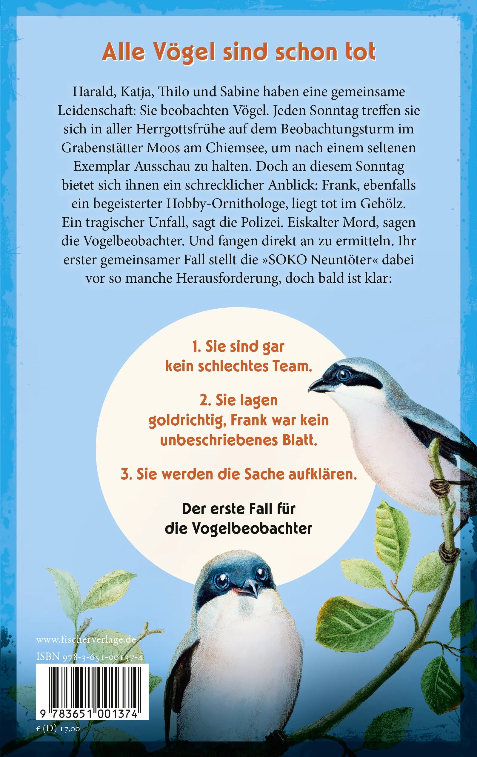 Buchrückseite von 'Schräge Vögel – SOKO Neuntöter' mit Klappentext - Paperback