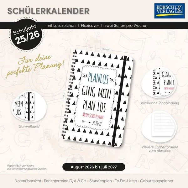 Schülerkalender Planlos 2026/2027 – Ansicht
