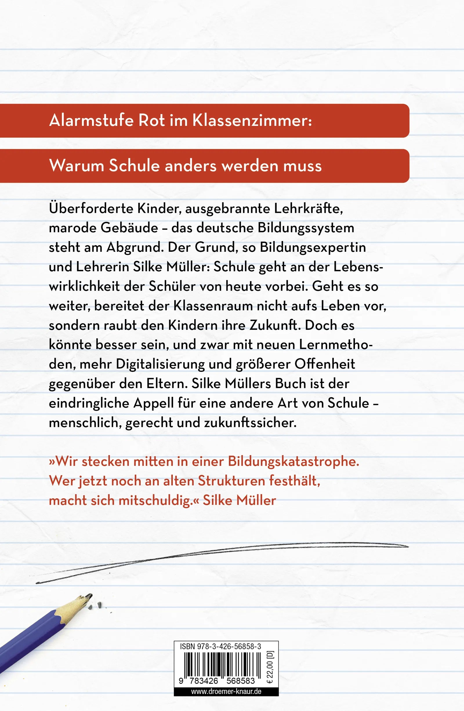Buchrückseite von 'Schule gegen Kinder' mit Klappentext - Gebundene Ausgabe