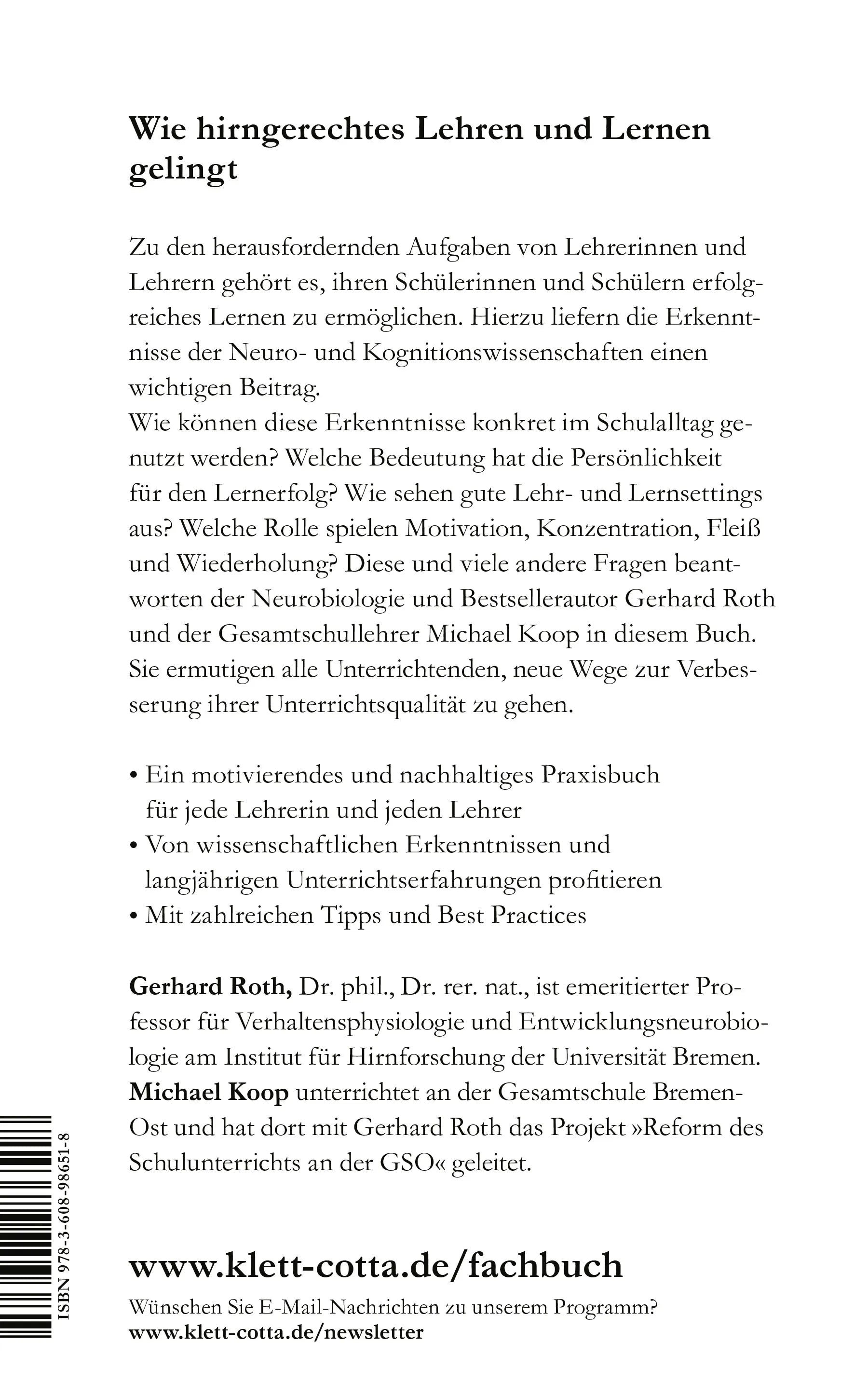 Buchrückseite von 'Schule mit Köpfchen' mit Klappentext - Paperback
