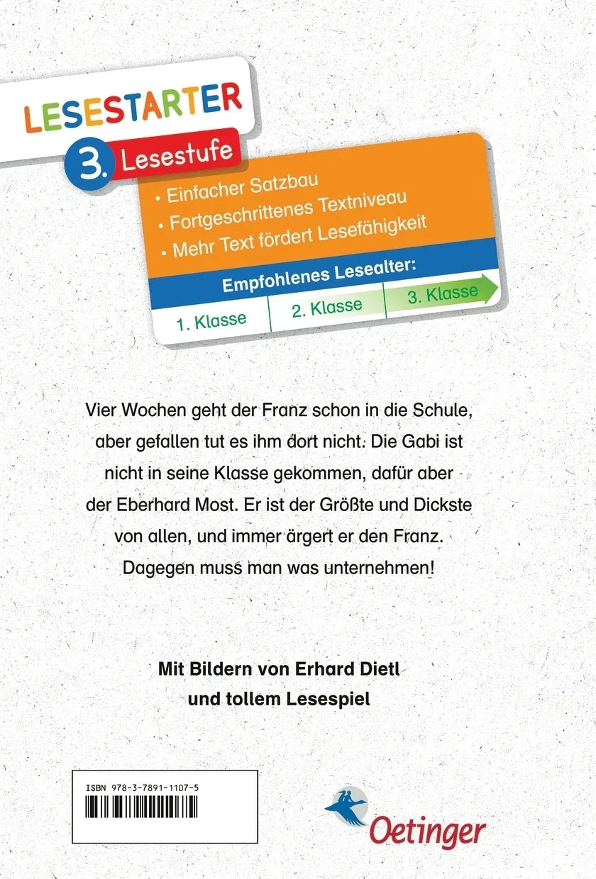 Buchrückseite von 'Schulgeschichten vom Franz' mit Klappentext - Gebundene Ausgabe