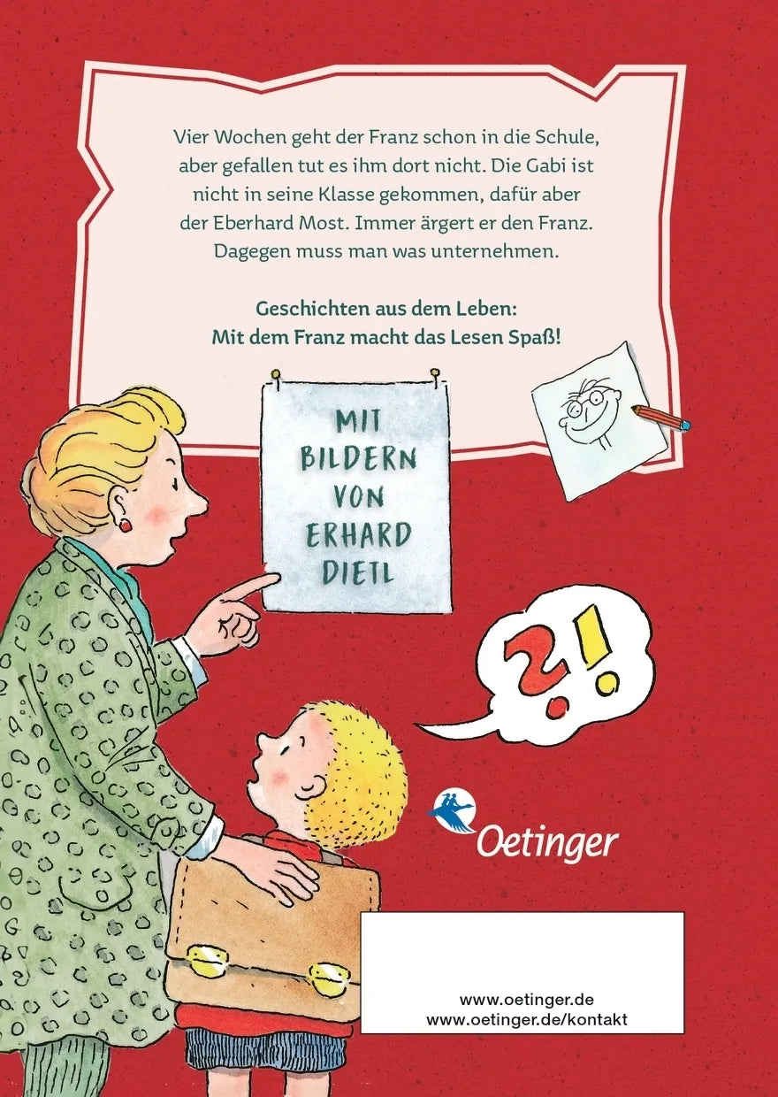 Buchrückseite von 'Schulgeschichten vom Franz' mit Klappentext - Gebundene Ausgabe