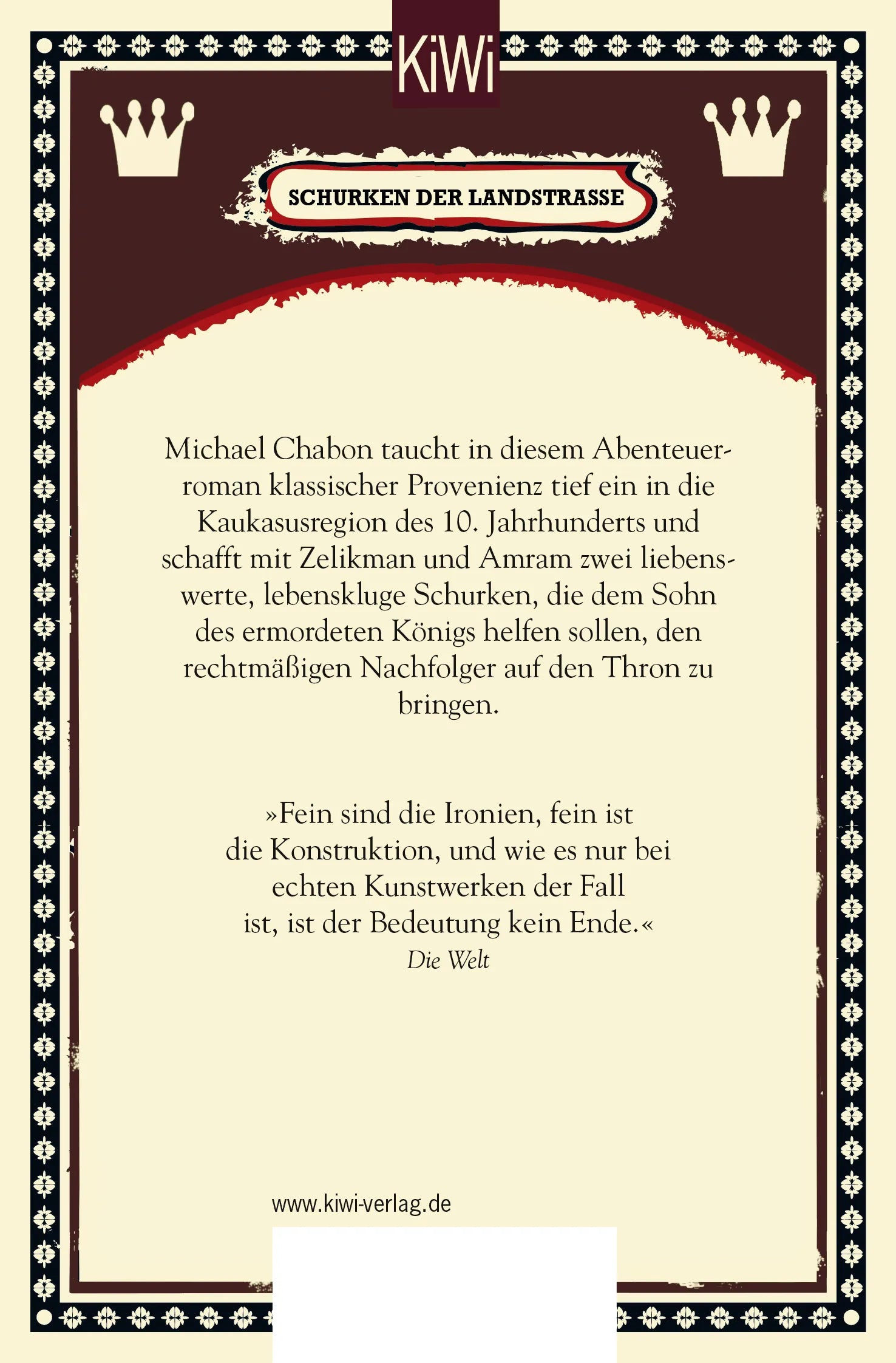 Buchrückseite von 'Schurken der Landstraße' mit Klappentext - Taschenbuch