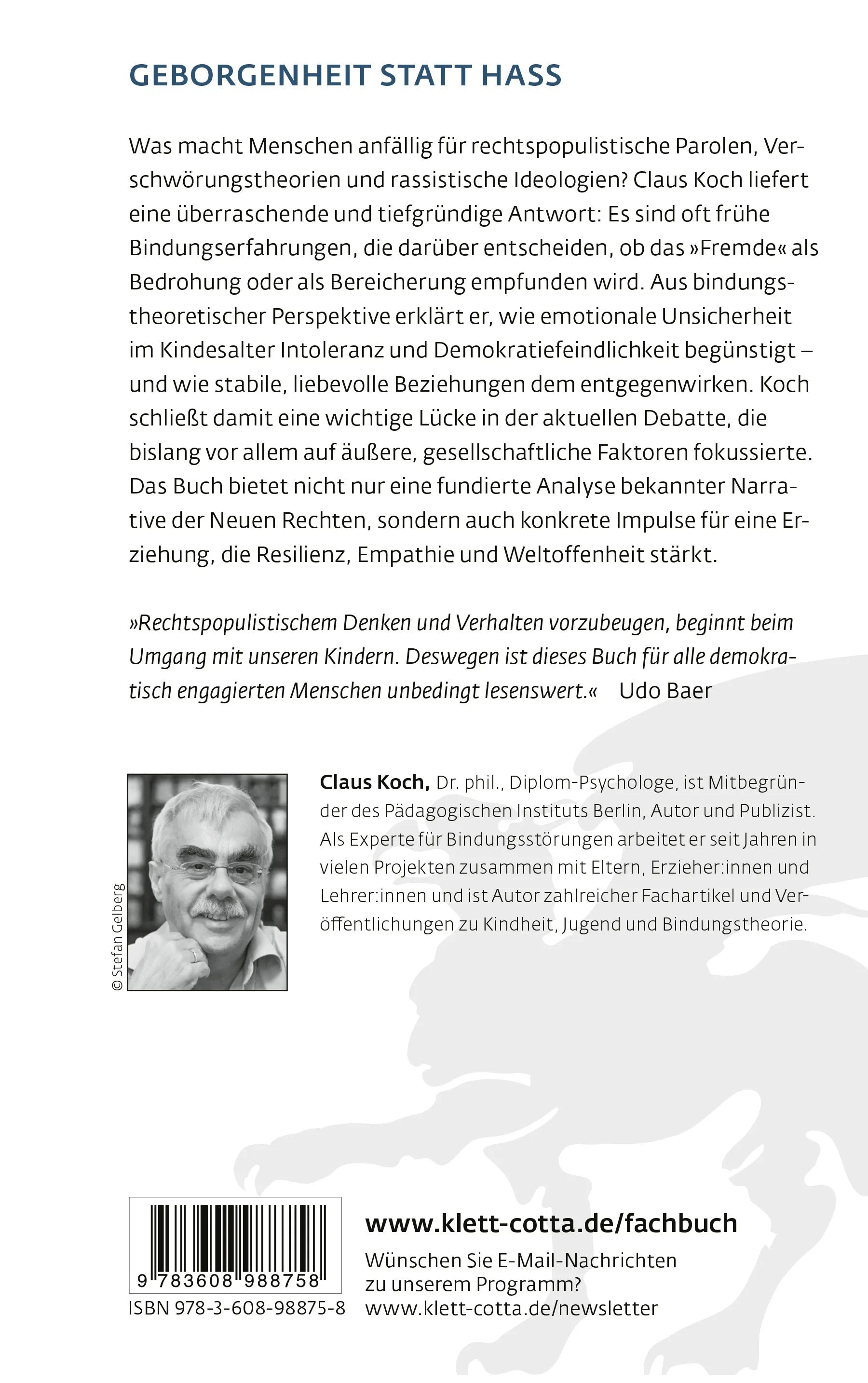 Buchrückseite von 'Schutzfaktor Bindung' mit Klappentext - Paperback