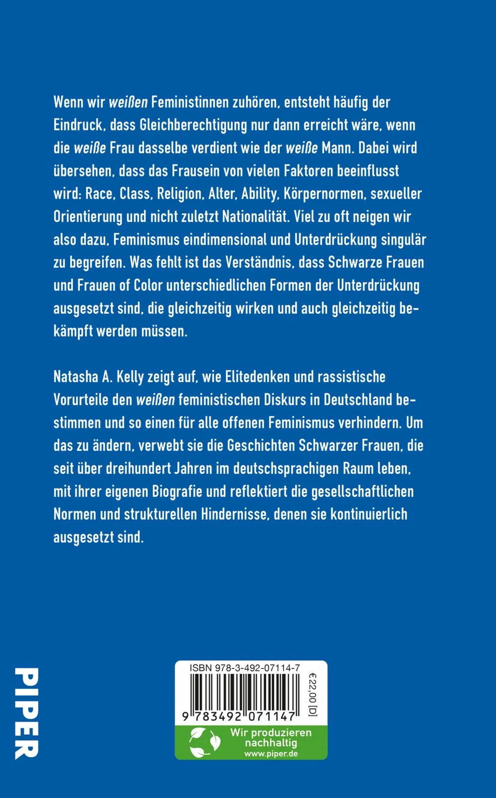 Buchrückseite von 'Schwarz. Deutsch. Weiblich.' mit Klappentext - Gebundene Ausgabe