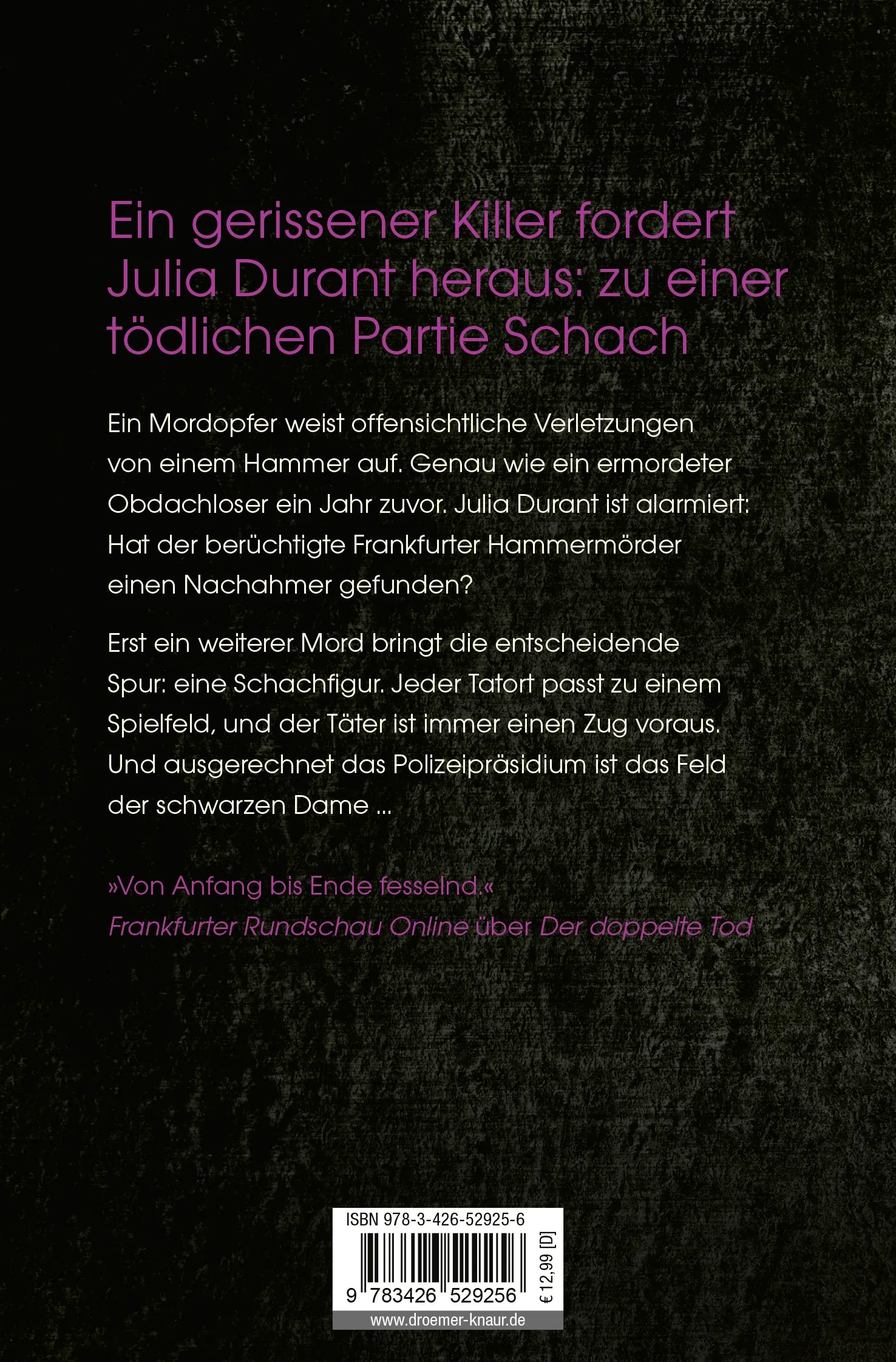 Buchrückseite von 'Schwarze Dame' mit Klappentext - Taschenbuch