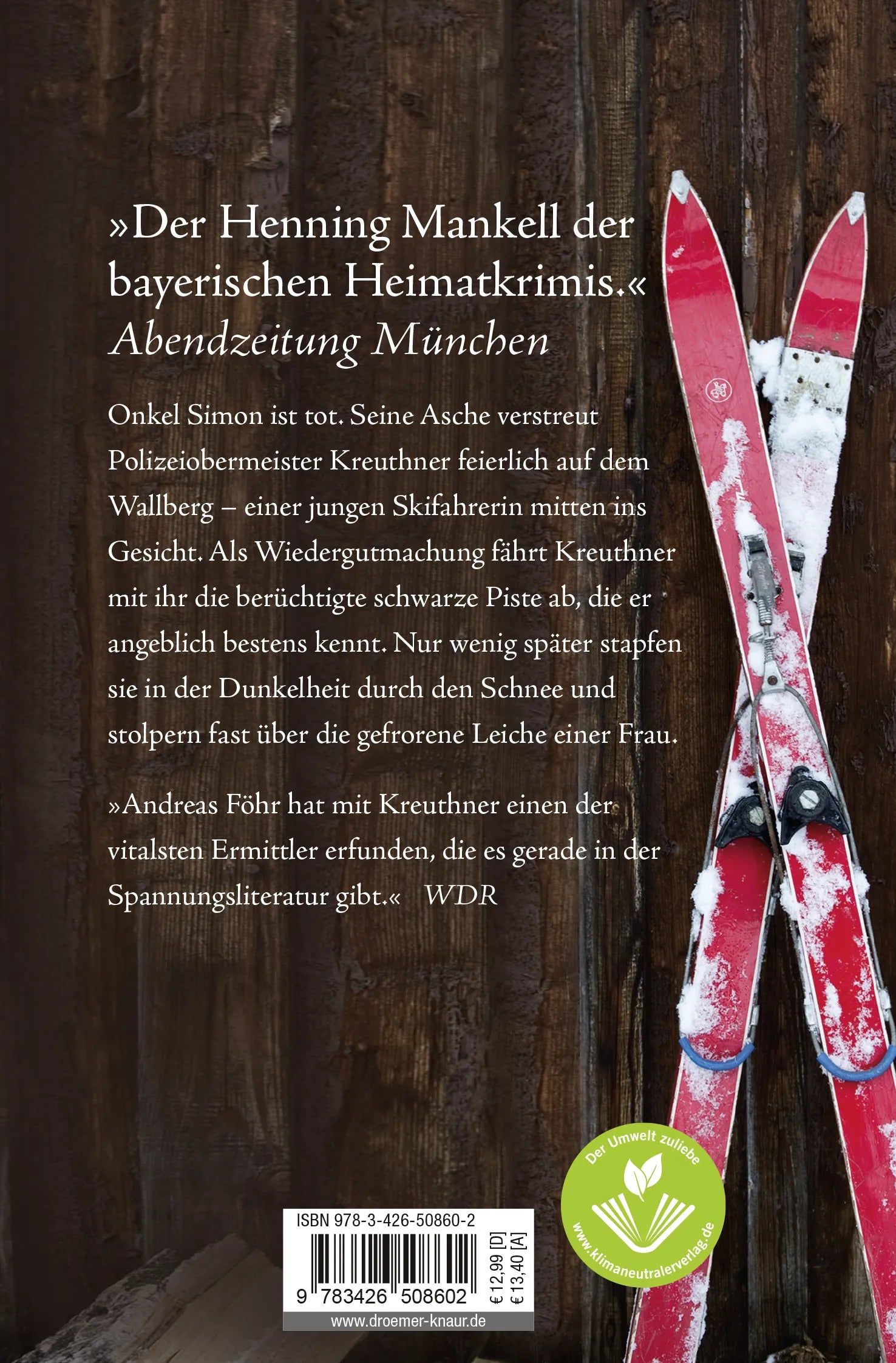 Buchrückseite von 'Schwarze Piste' mit Klappentext - Taschenbuch