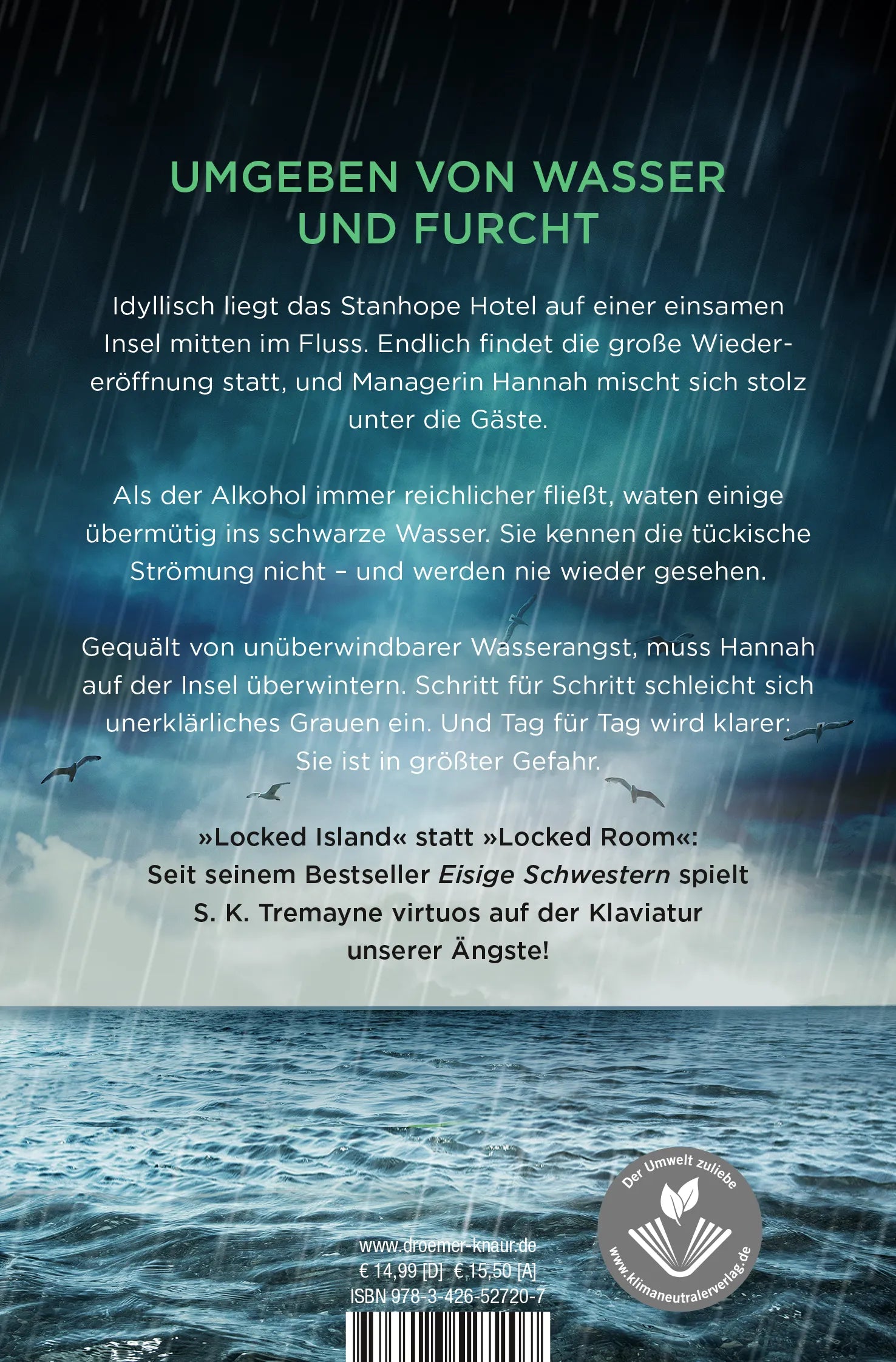 Buchrückseite von 'Schwarzes Wasser' mit Klappentext - Taschenbuch