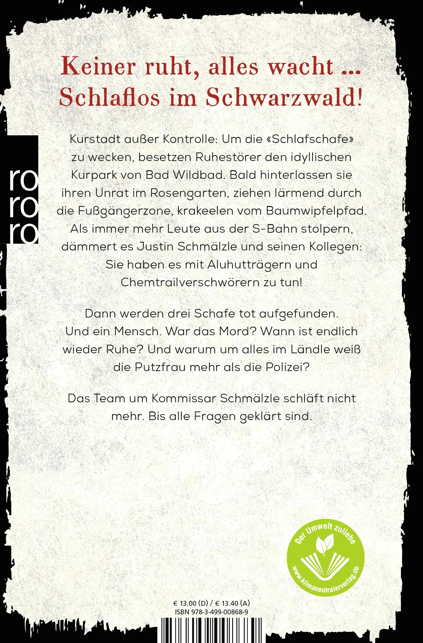Buchrückseite von 'Schwarzwälder Verschwörung' mit Klappentext - Taschenbuch