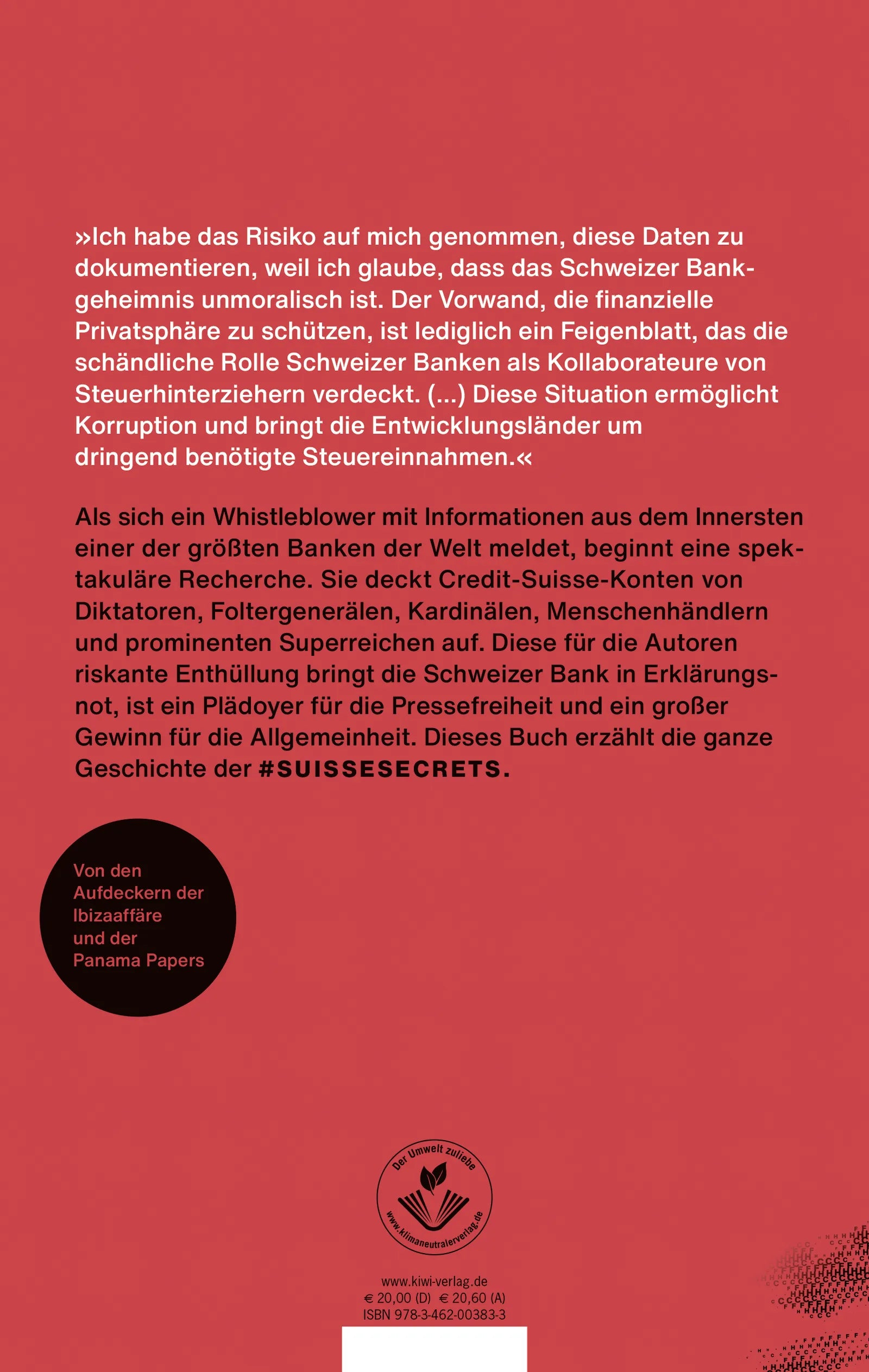 Buchrückseite von 'Schweizer Geheimnisse' mit Klappentext - Paperback