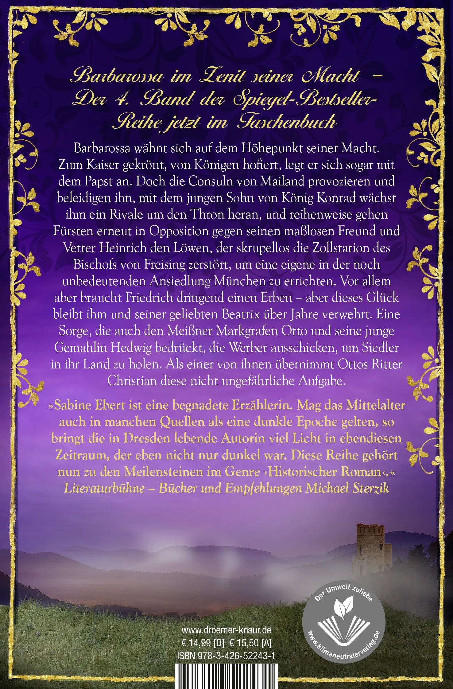 Buchrückseite von 'Schwert und Krone - Herz aus Stein' mit Klappentext - Taschenbuch