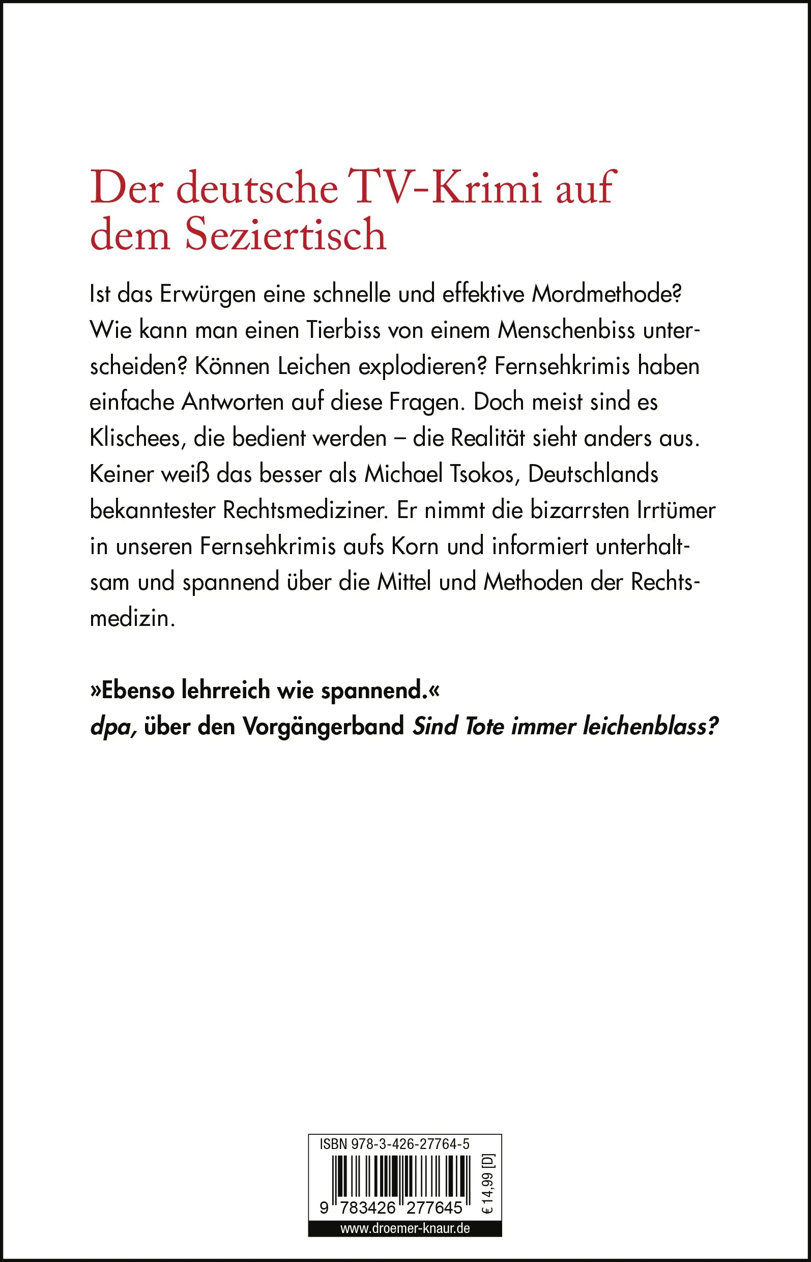 Buchrückseite von 'Schwimmen Tote immer oben?' mit Klappentext - Paperback