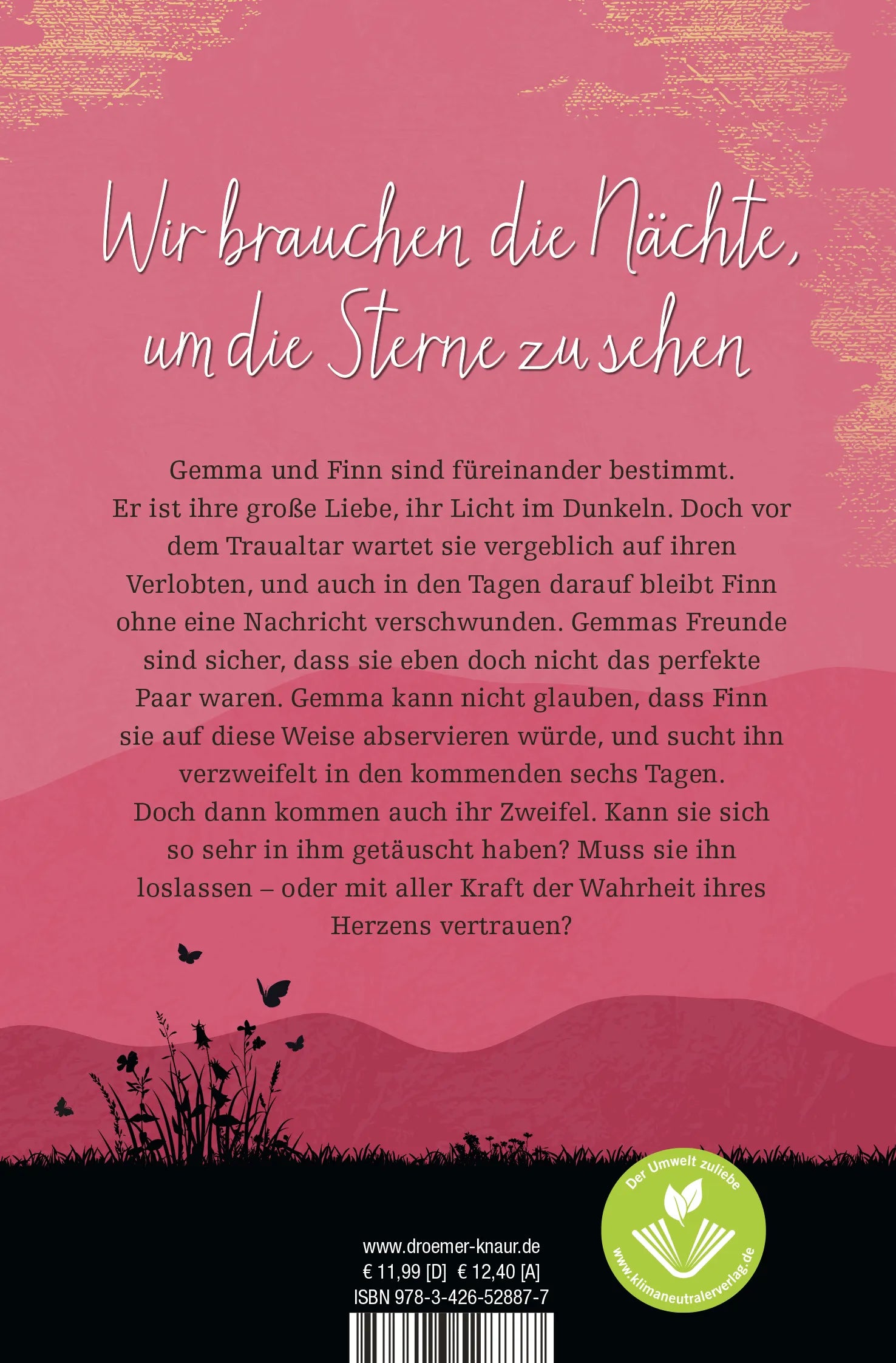 Buchrückseite von 'Sechs Tage zwischen dir und mir' mit Klappentext - Taschenbuch