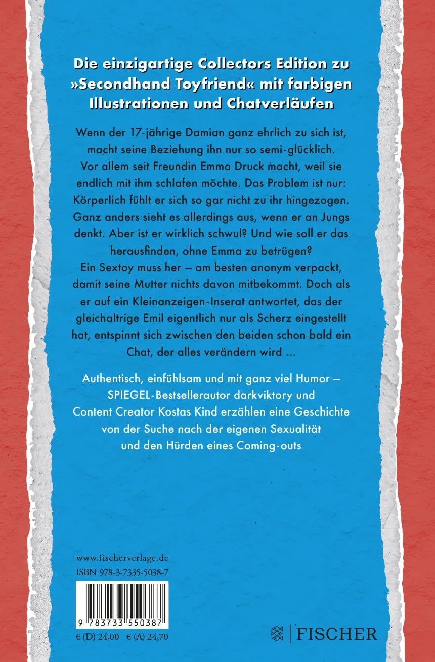 Buchrückseite von 'Secondhand Toyfriend Collectors Edition' mit Klappentext - Gebundene Ausgabe