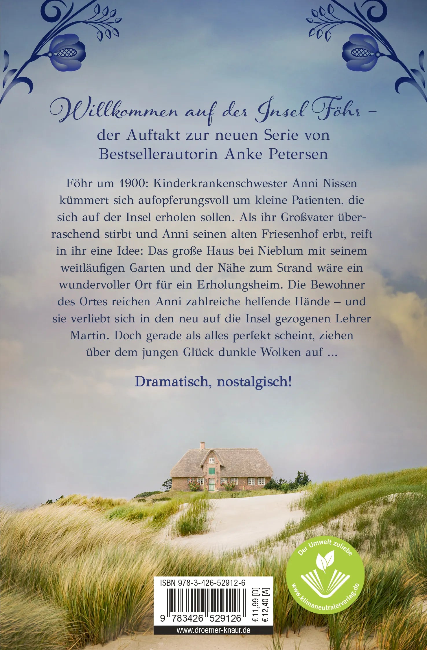 Buchrückseite von 'Sehnsucht nach dem Dünenhof' mit Klappentext - Taschenbuch