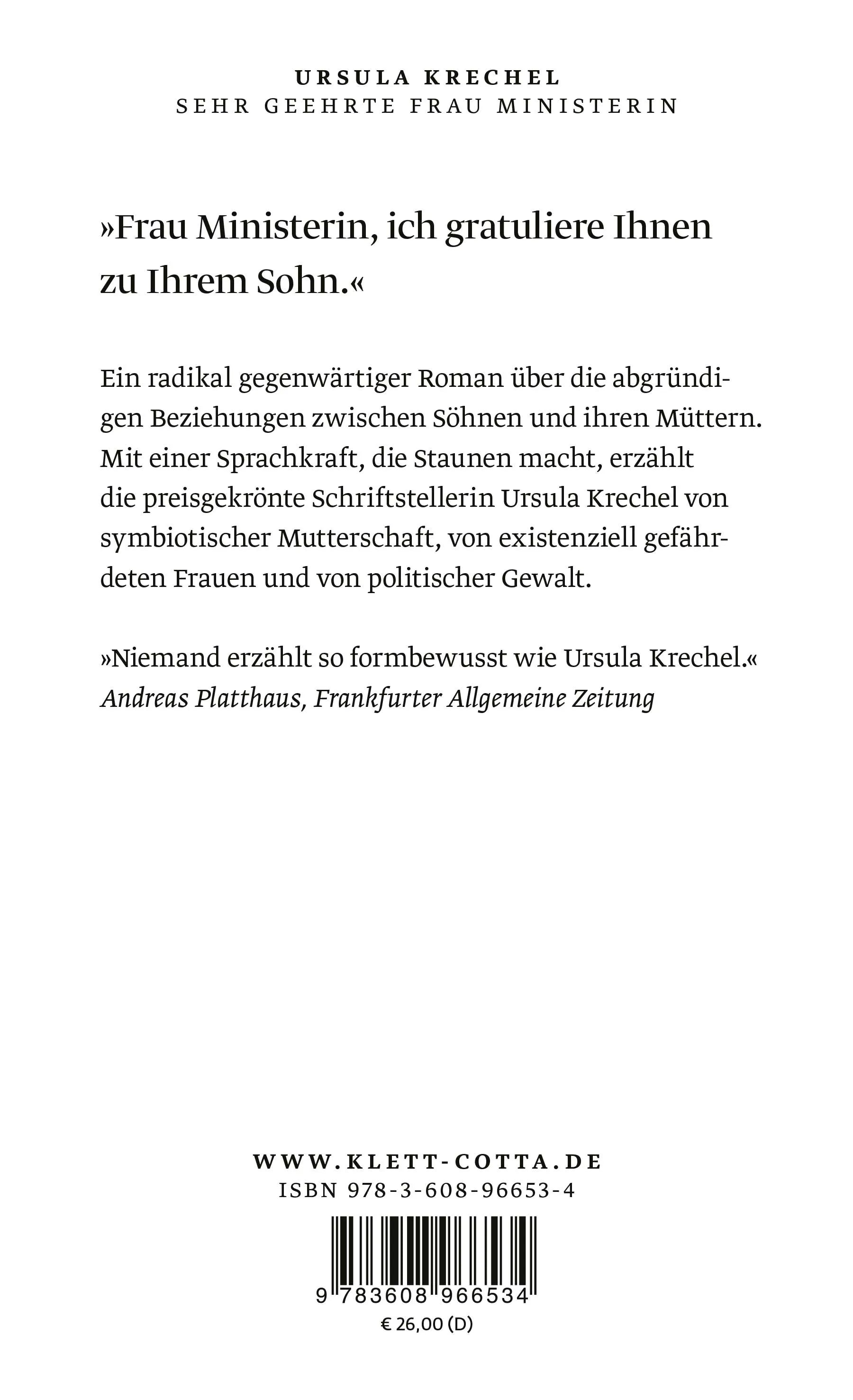 Buchrückseite von 'Sehr geehrte Frau Ministerin' mit Klappentext - Gebundene Ausgabe