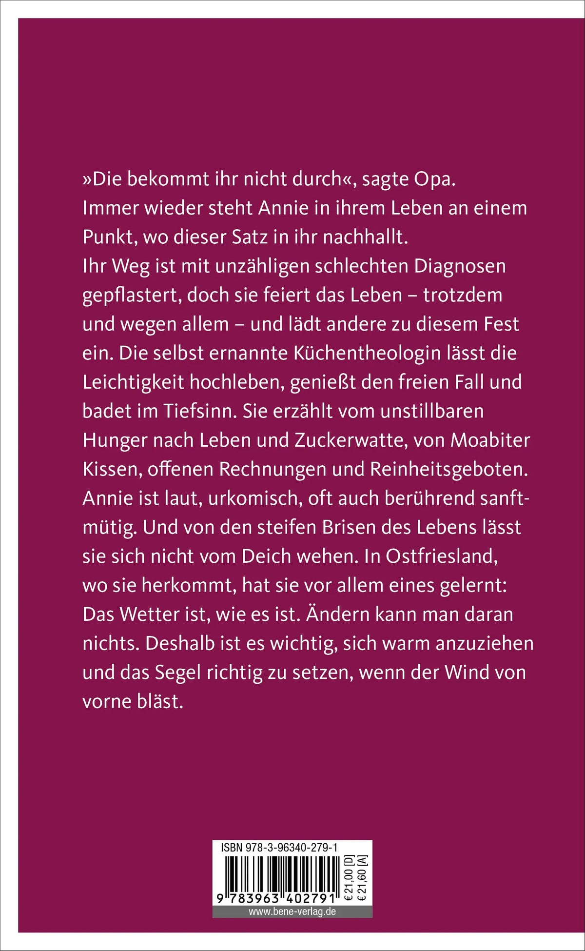 Buchrückseite von 'Sei der Wind, nicht das Fähnchen' mit Klappentext - Gebundene Ausgabe