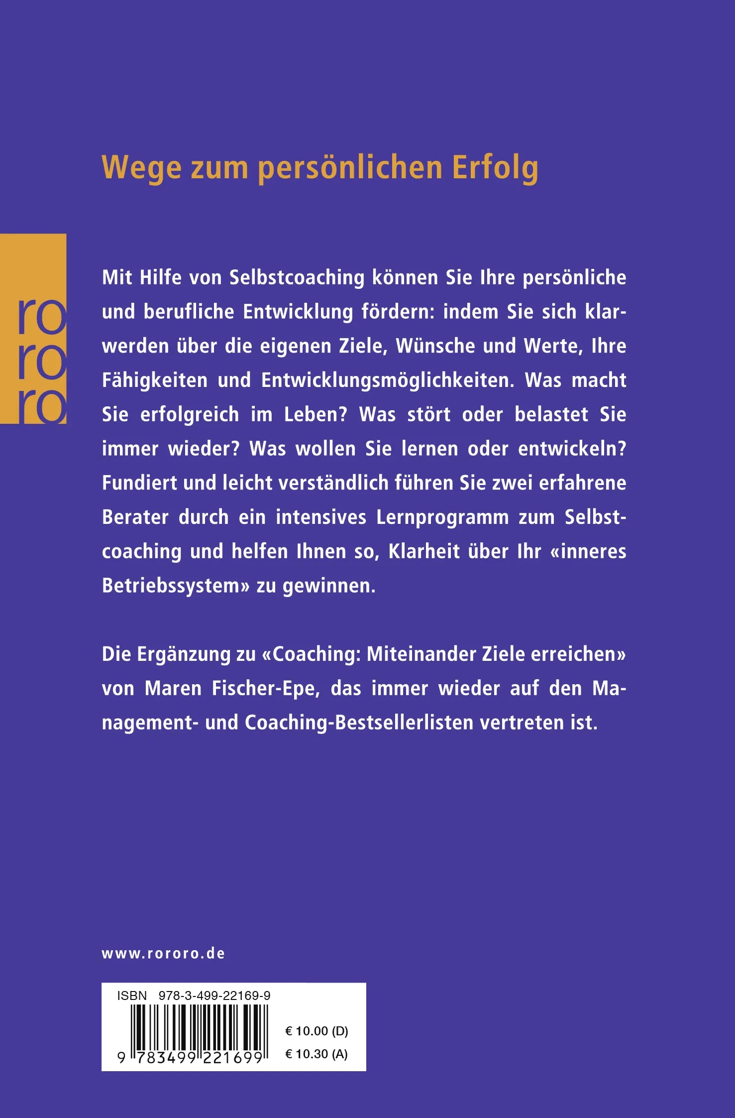 Buchrückseite von 'Selbstcoaching' mit Klappentext - Taschenbuch