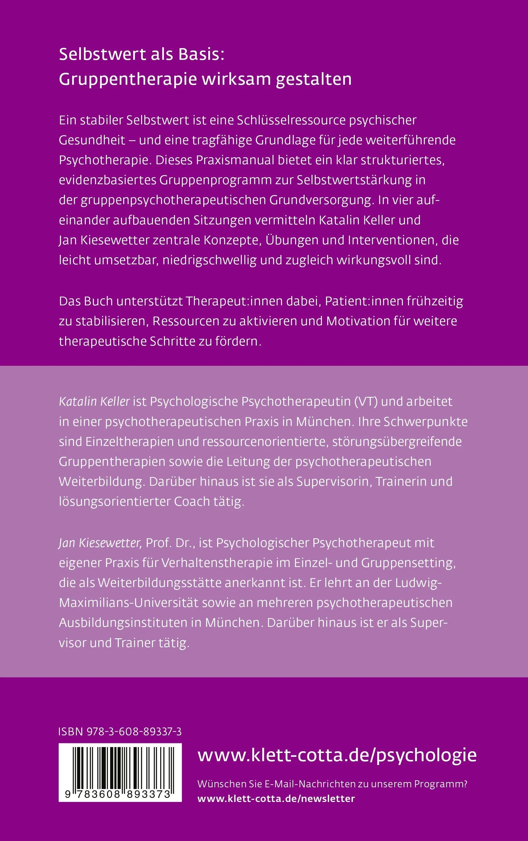 Rückseite: Selbstwertstärkung in der Gruppenpsychotherapeutischen Grundversorgung (Paperback)