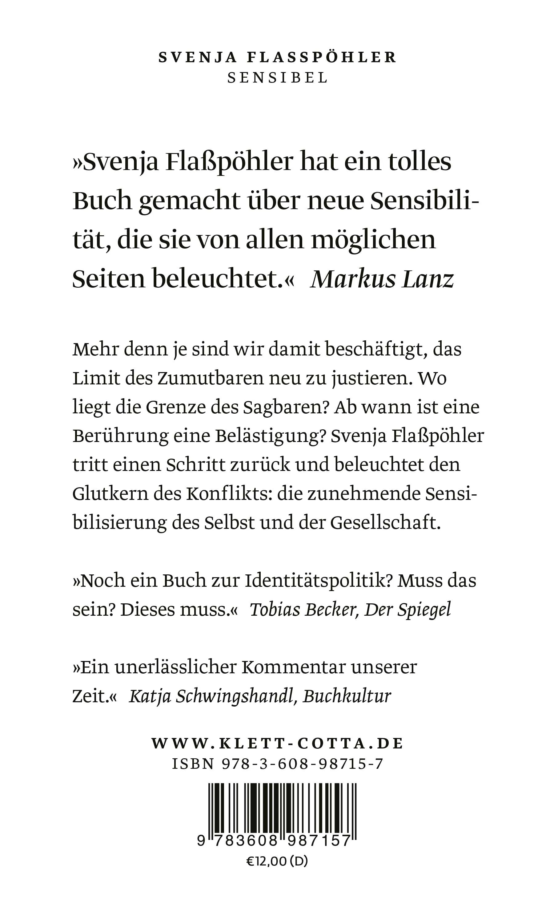 Buchrückseite von 'Sensibel' mit Klappentext - Taschenbuch