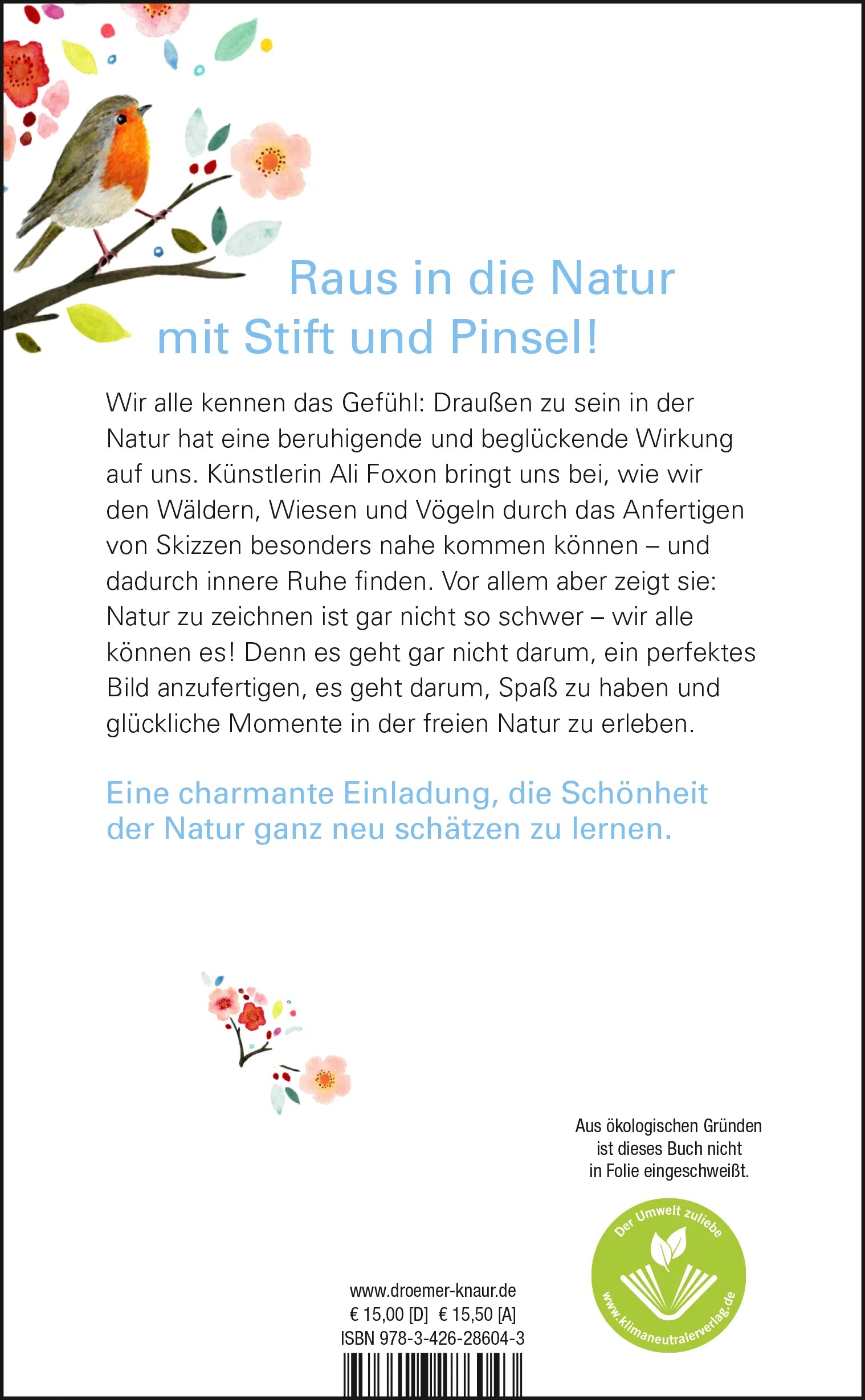 Buchrückseite von 'Setz dich unter einen Baum und zeichne!' mit Klappentext - Gebundene Ausgabe