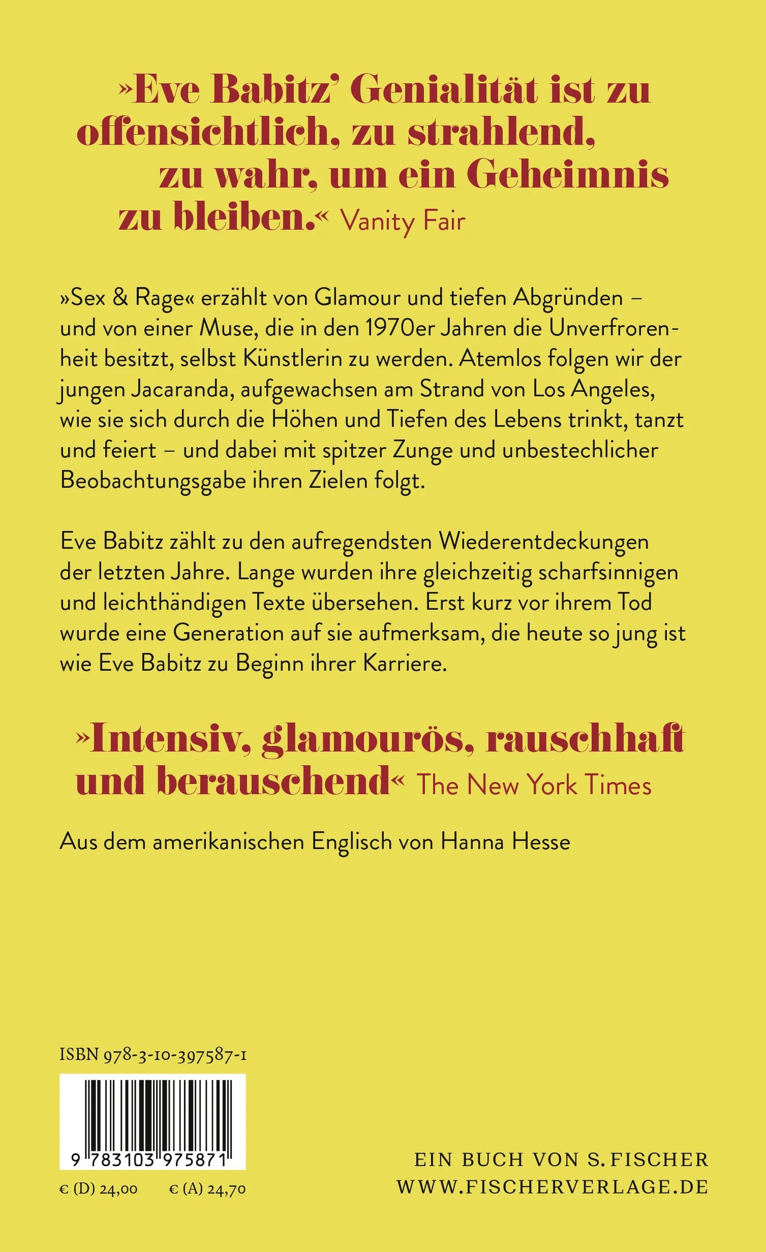 Buchrückseite von 'Sex & Rage' mit Klappentext - Gebundene Ausgabe
