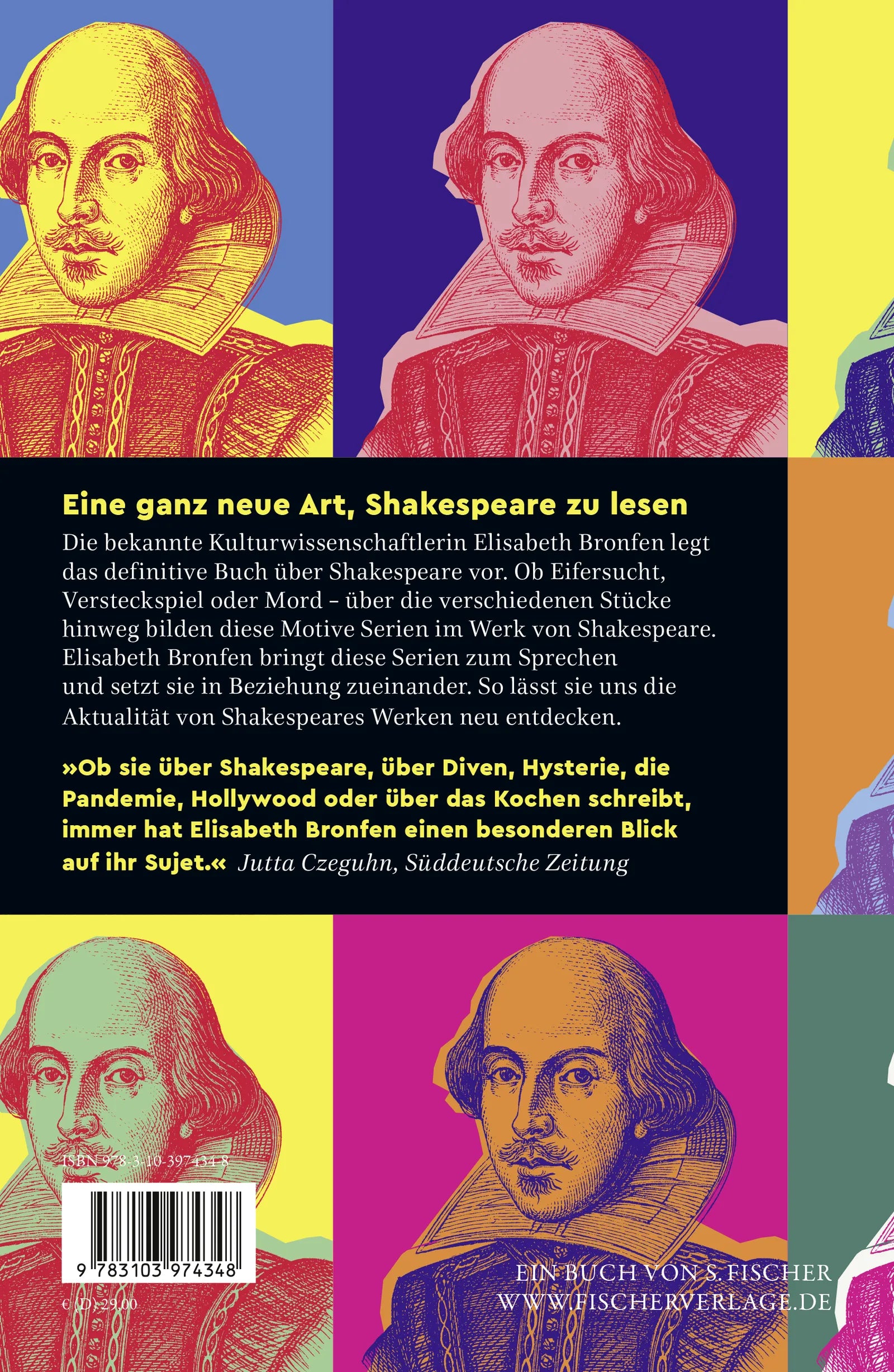 Buchrückseite von 'Shakespeare – und seine seriellen Motive' mit Klappentext - Gebundene Ausgabe