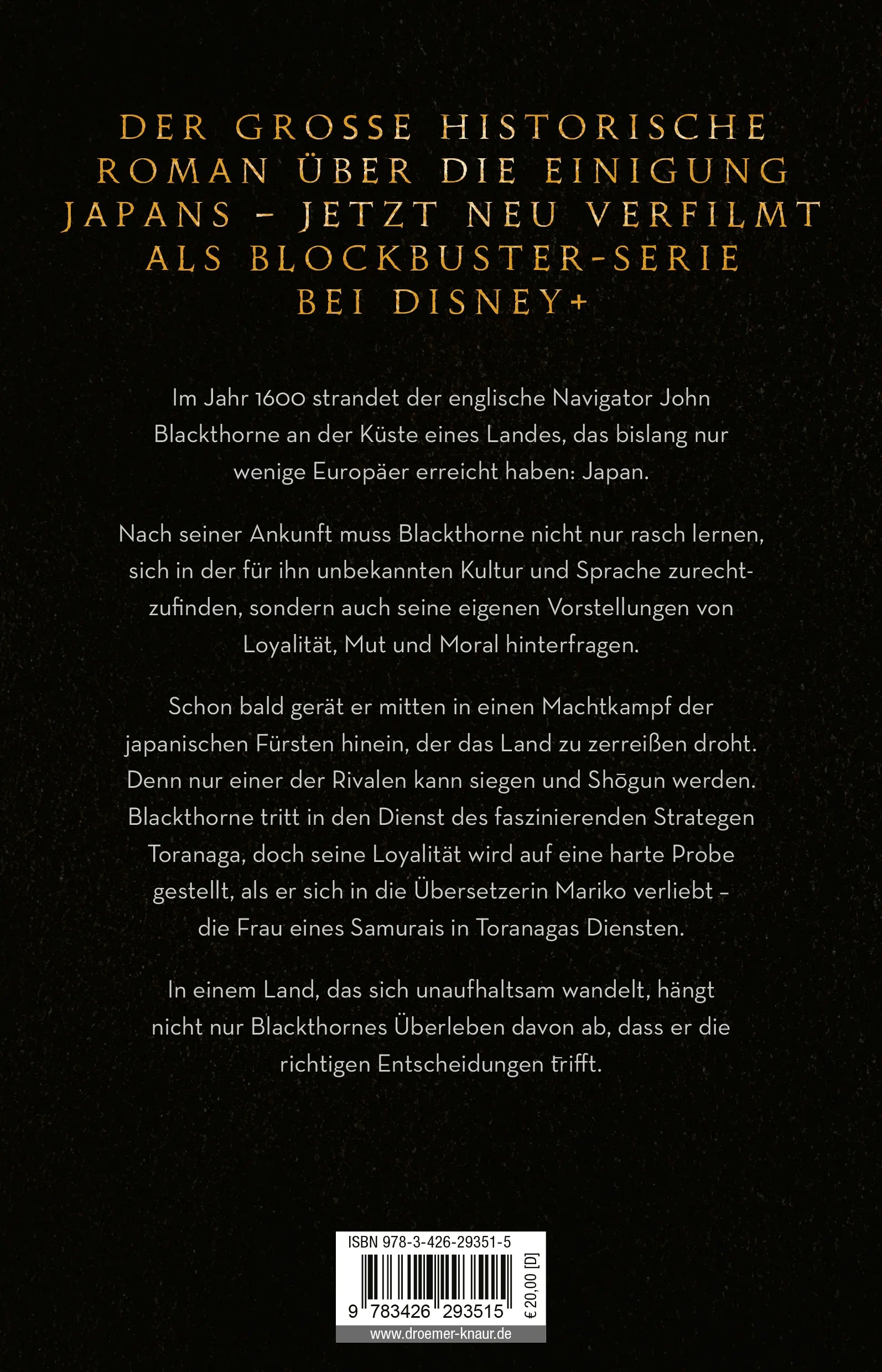 Buchrückseite von 'Shogun' mit Klappentext - Paperback