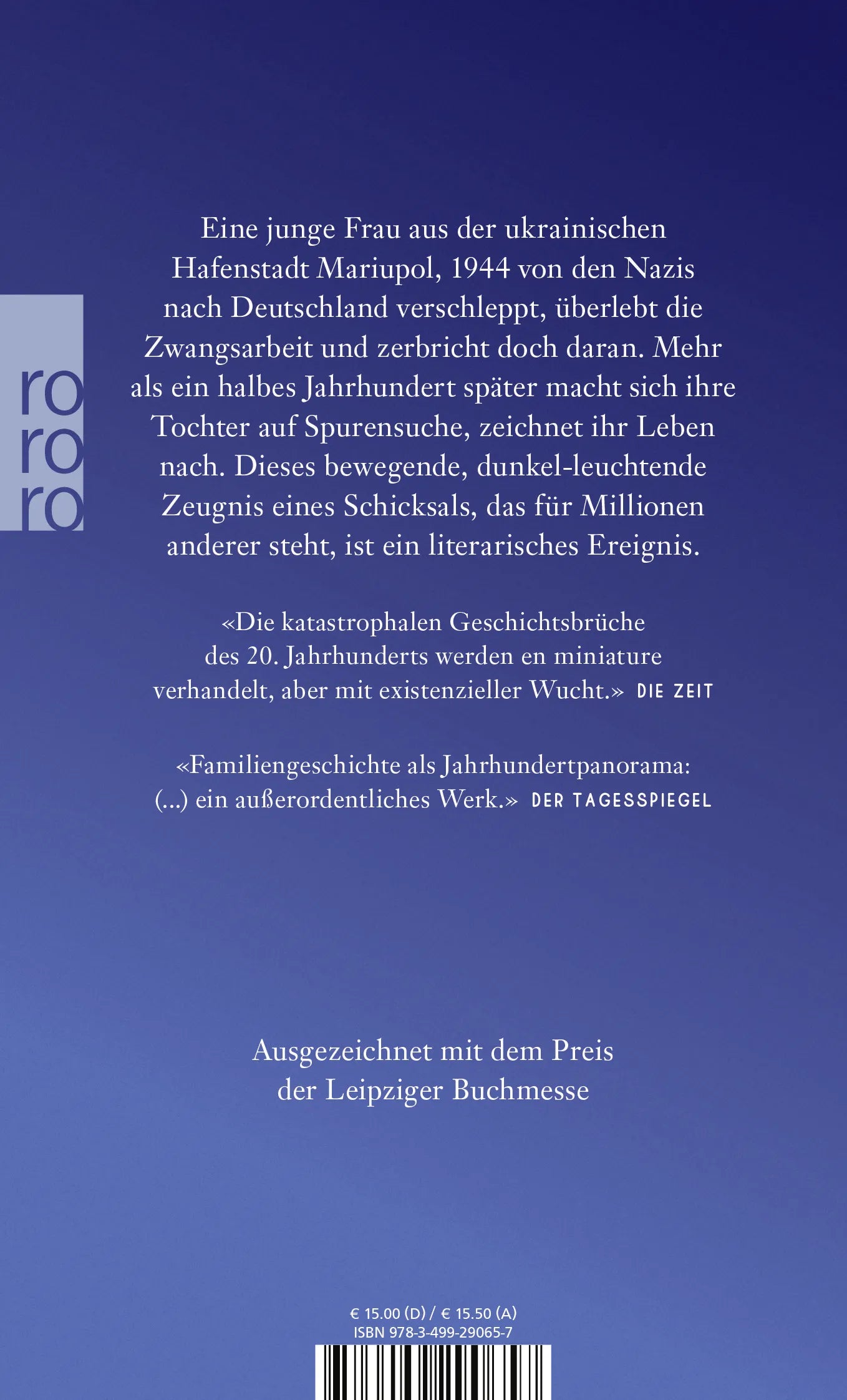 Buchrückseite von 'Sie kam aus Mariupol' mit Klappentext - Taschenbuch