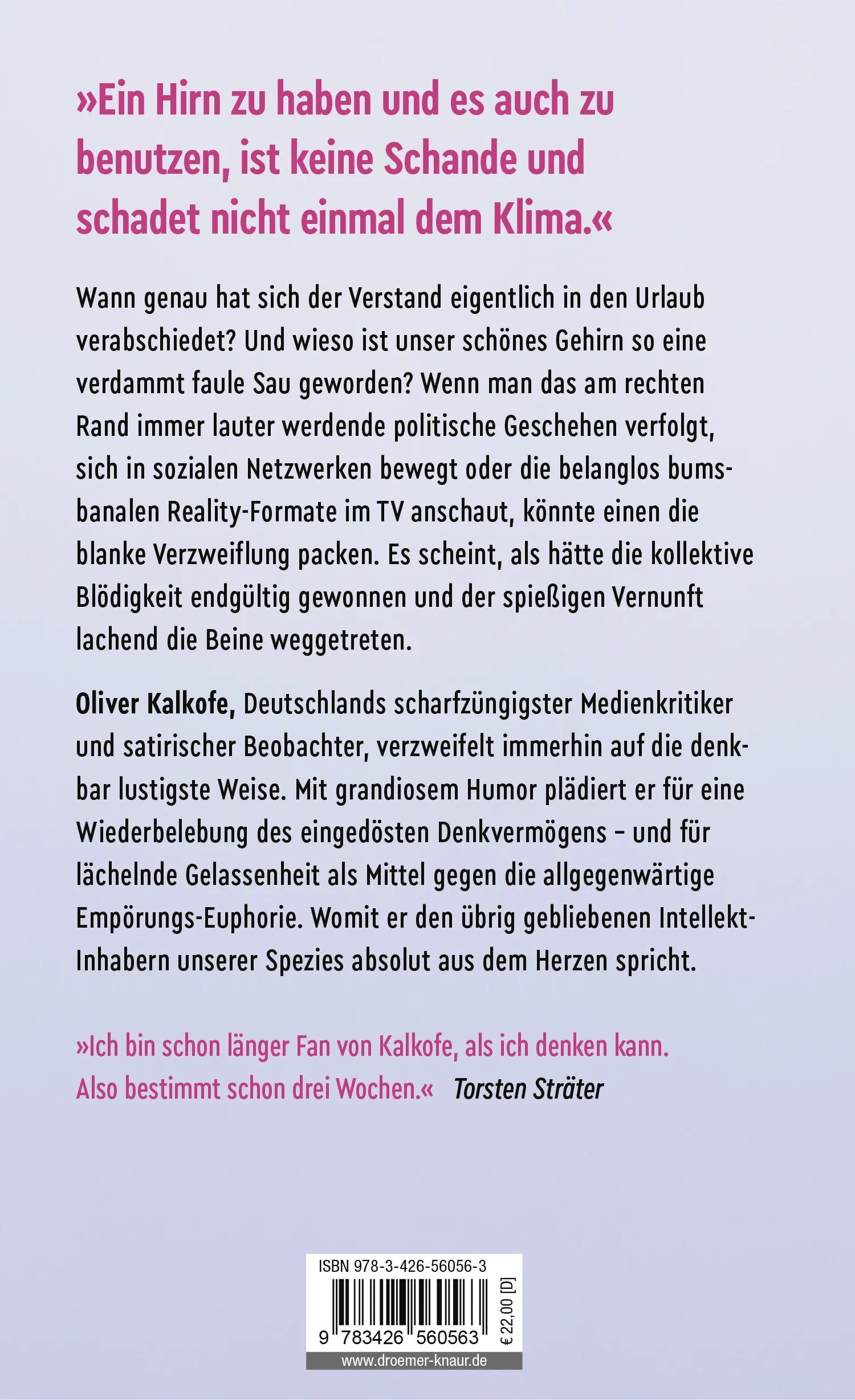 Buchrückseite von 'Sieg der Blödigkeit' mit Klappentext - Gebundene Ausgabe
