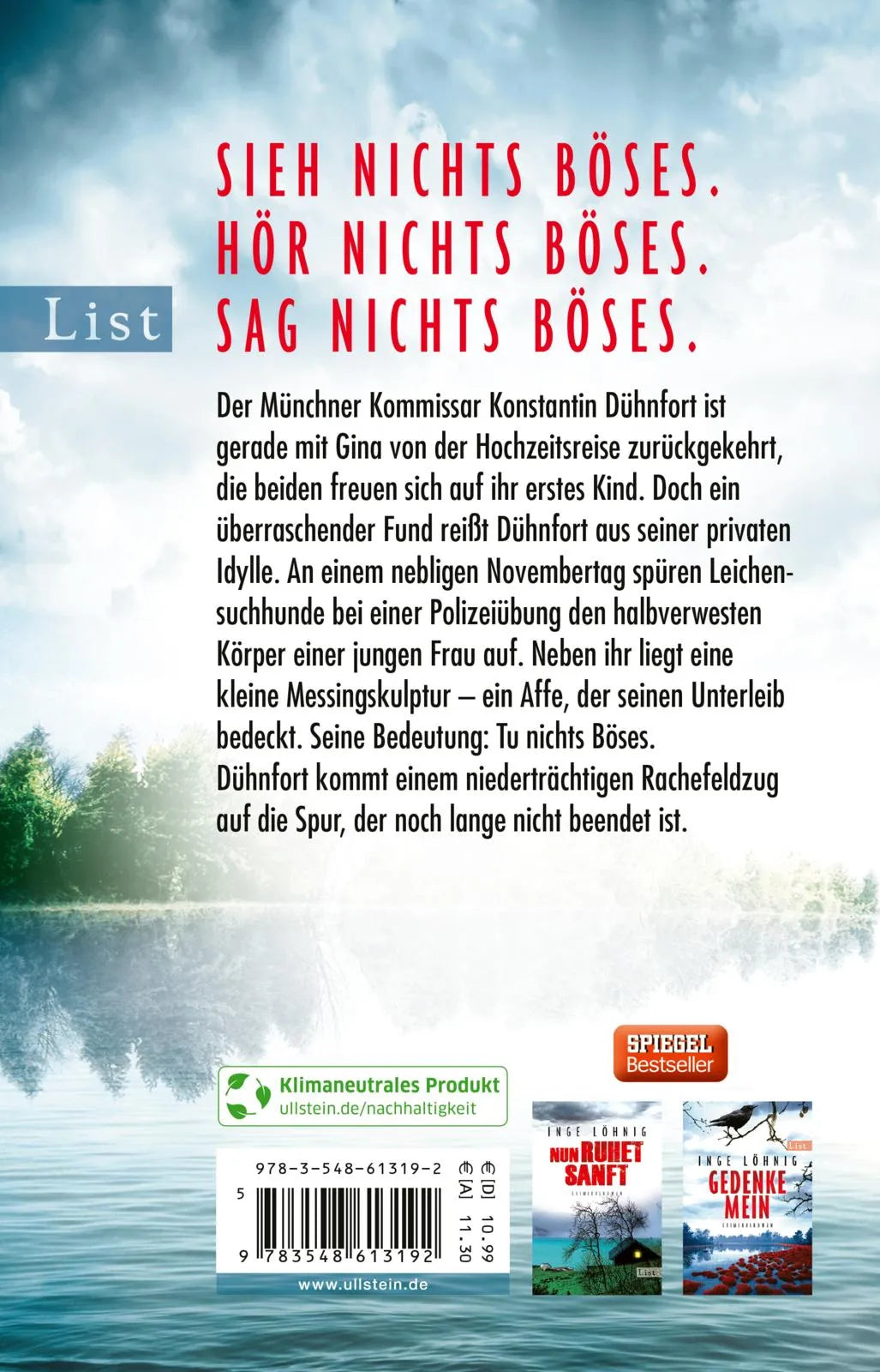 Buchrückseite von 'Sieh nichts Böses' mit Klappentext - Taschenbuch