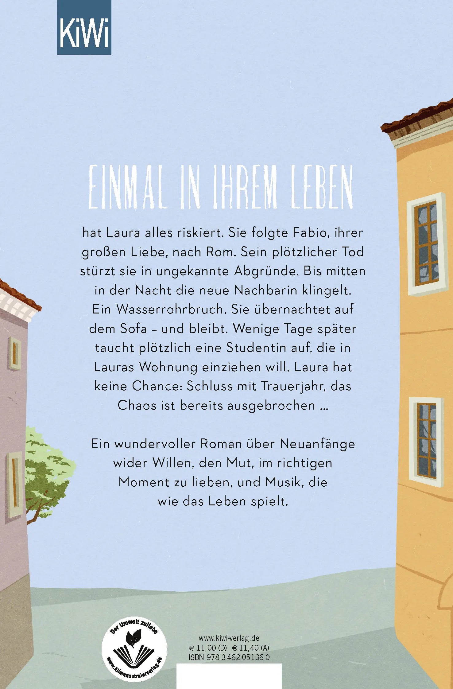 Buchrückseite von 'Signora Sommer tanzt den Blues' mit Klappentext - Taschenbuch