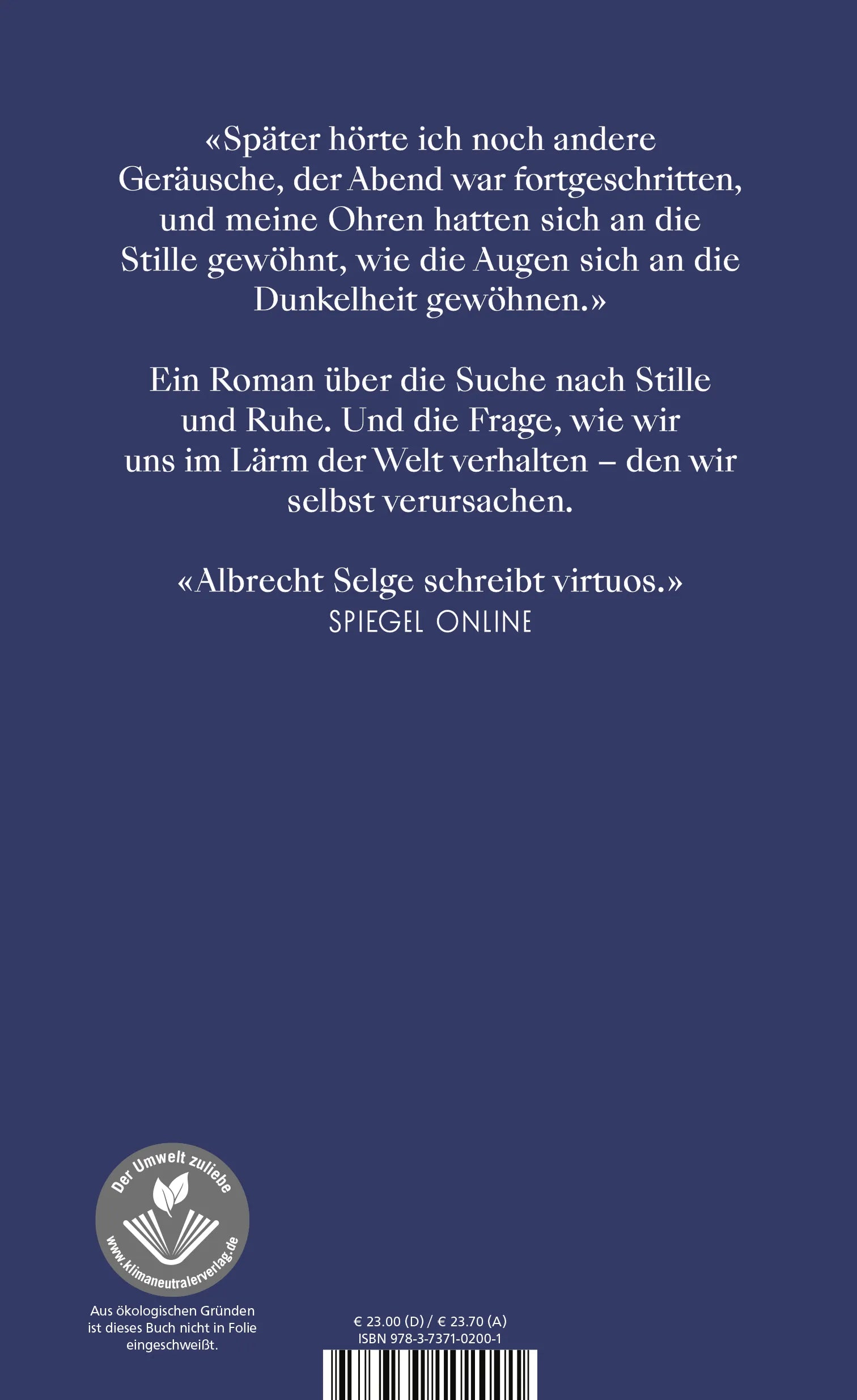 Buchrückseite von 'Silence' mit Klappentext - Gebundene Ausgabe