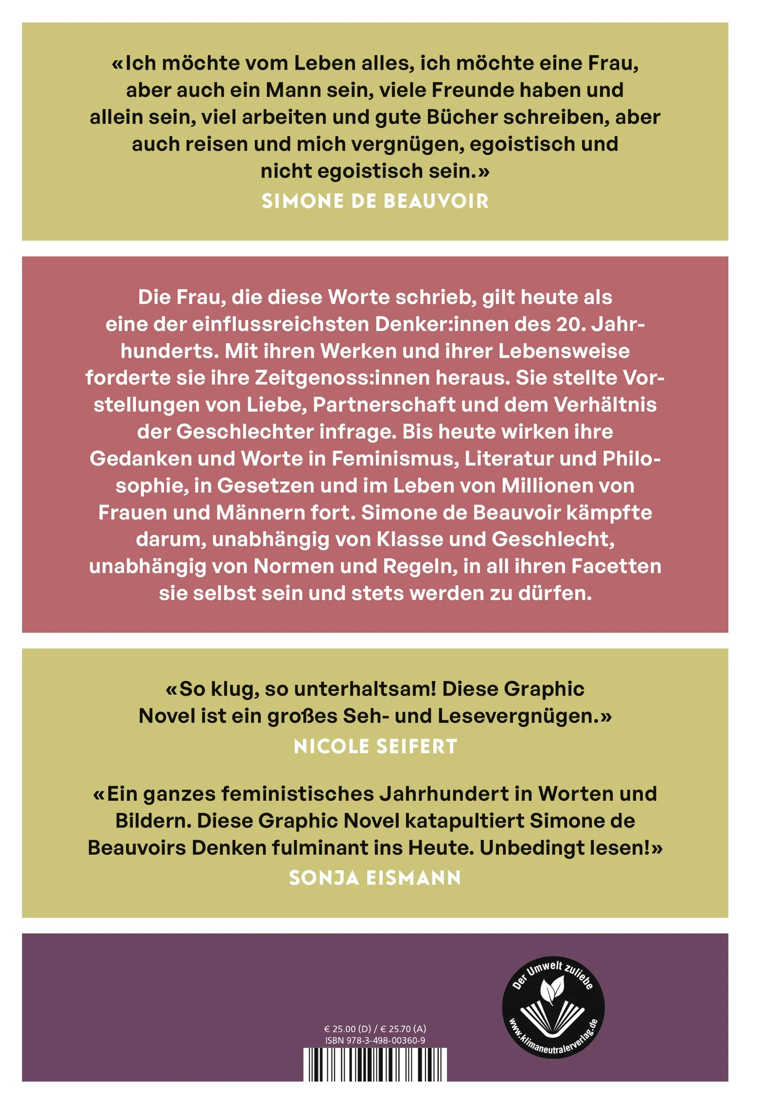 Buchrückseite von 'Simone de Beauvoir' mit Klappentext - Gebundene Ausgabe