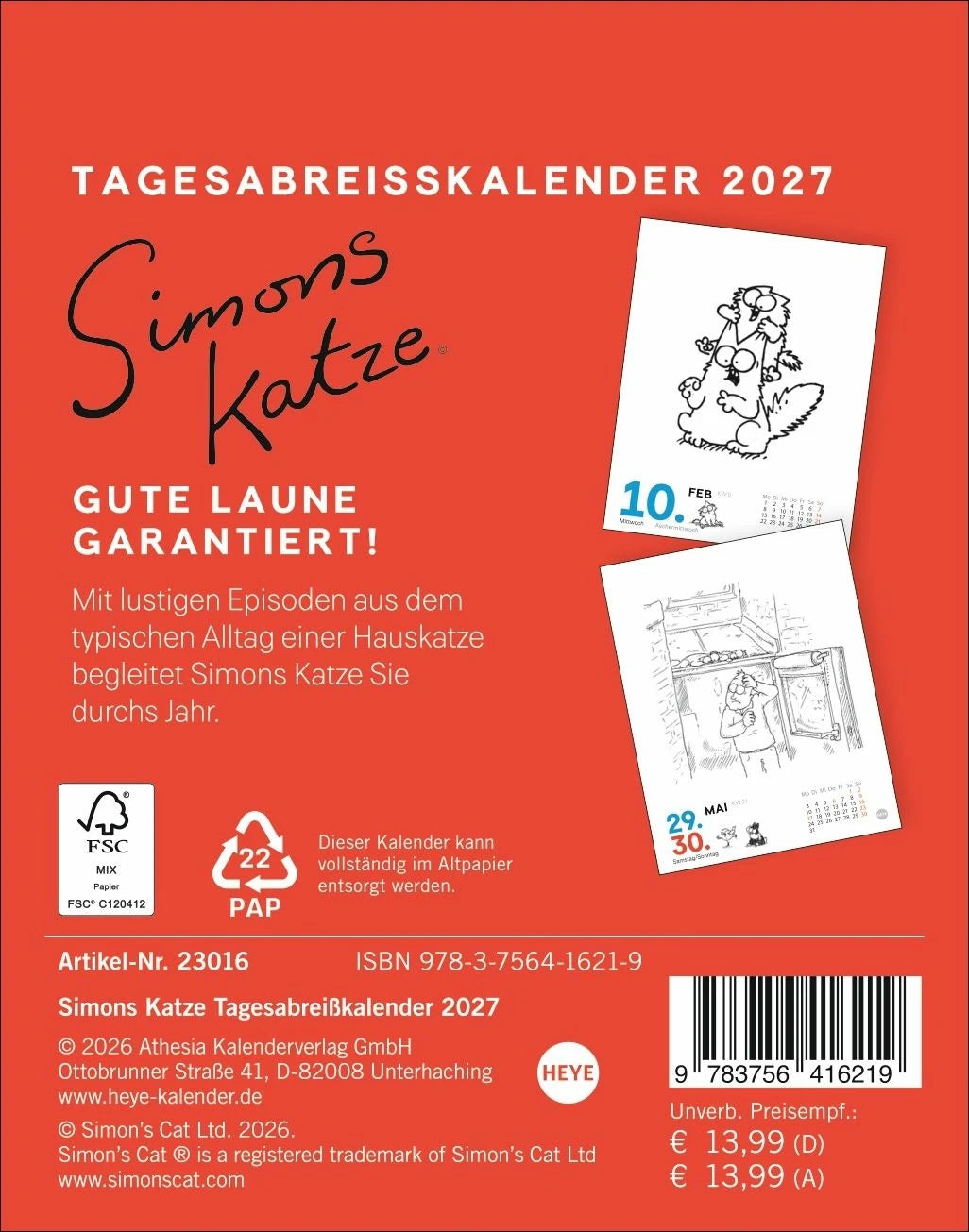 Simons Katze Tagesabreißkalender 2027 – Ansicht