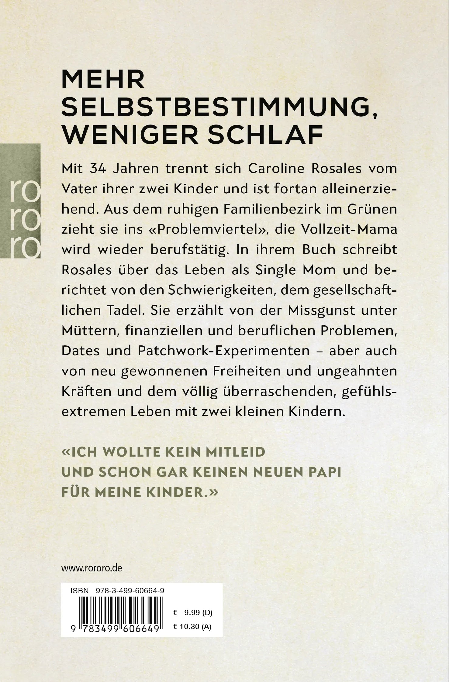 Buchrückseite von 'Single Mom' mit Klappentext - Taschenbuch